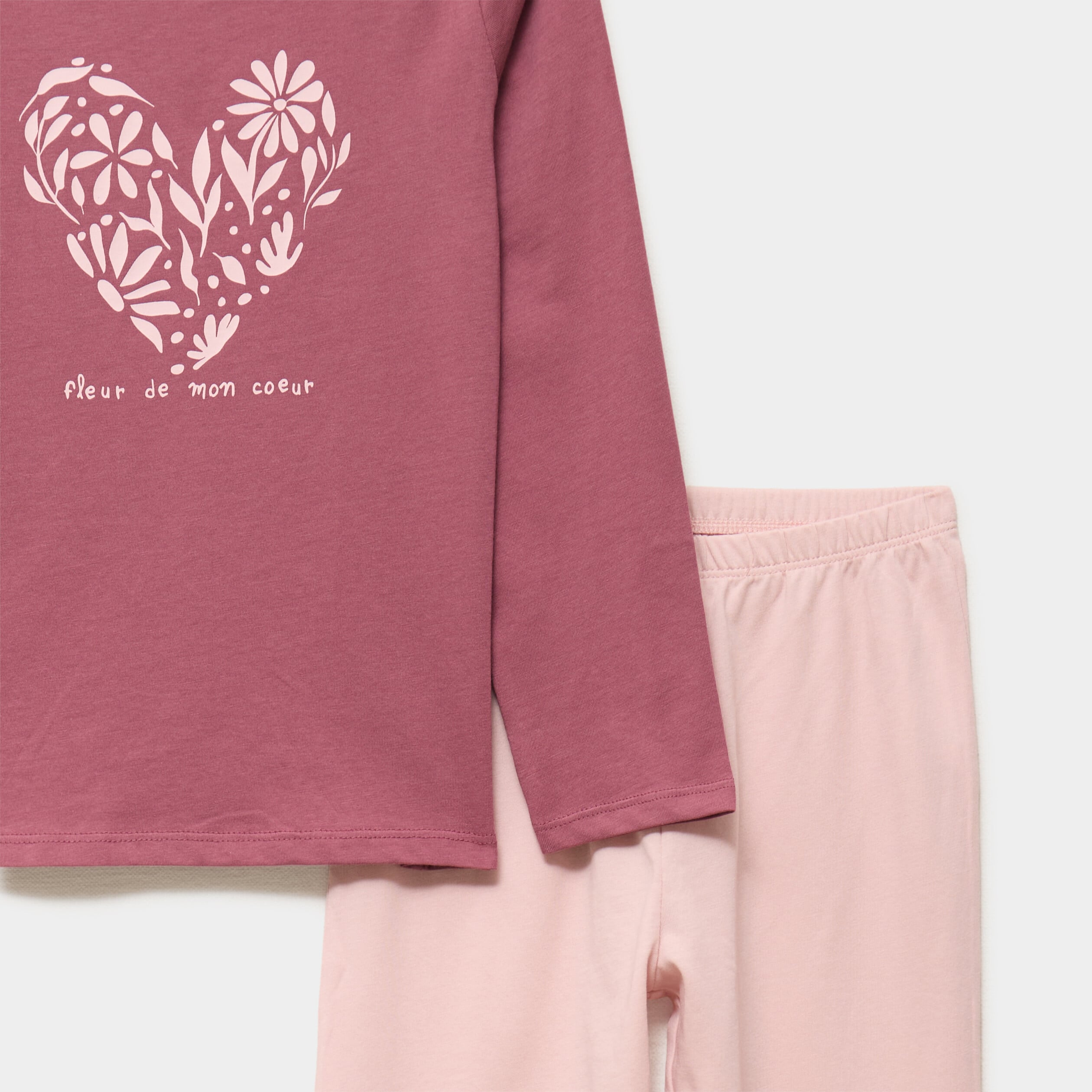 Ensemble pyjama pantalon t-shirt coton vieux rose fille