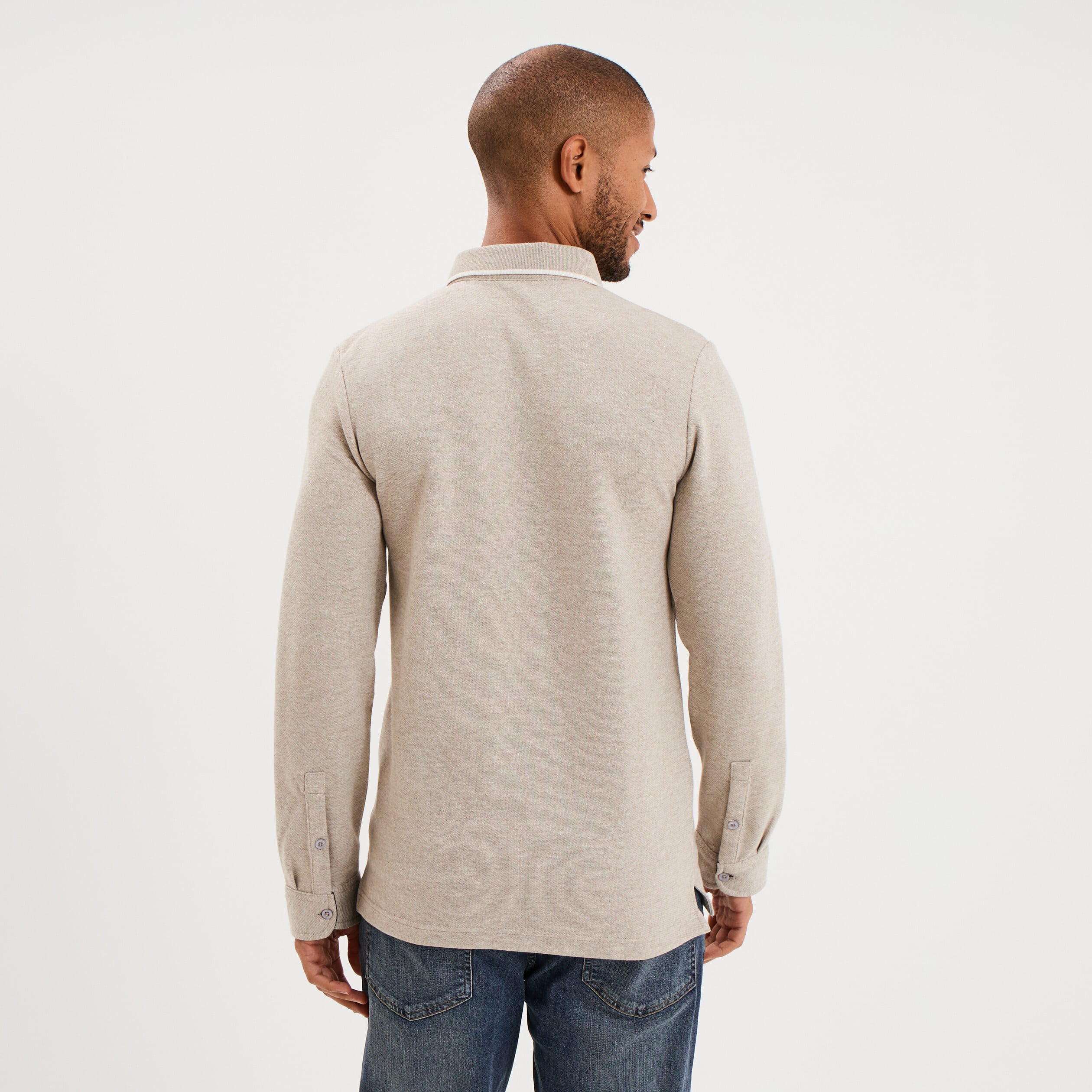 Polo manches longues gris clair homme
