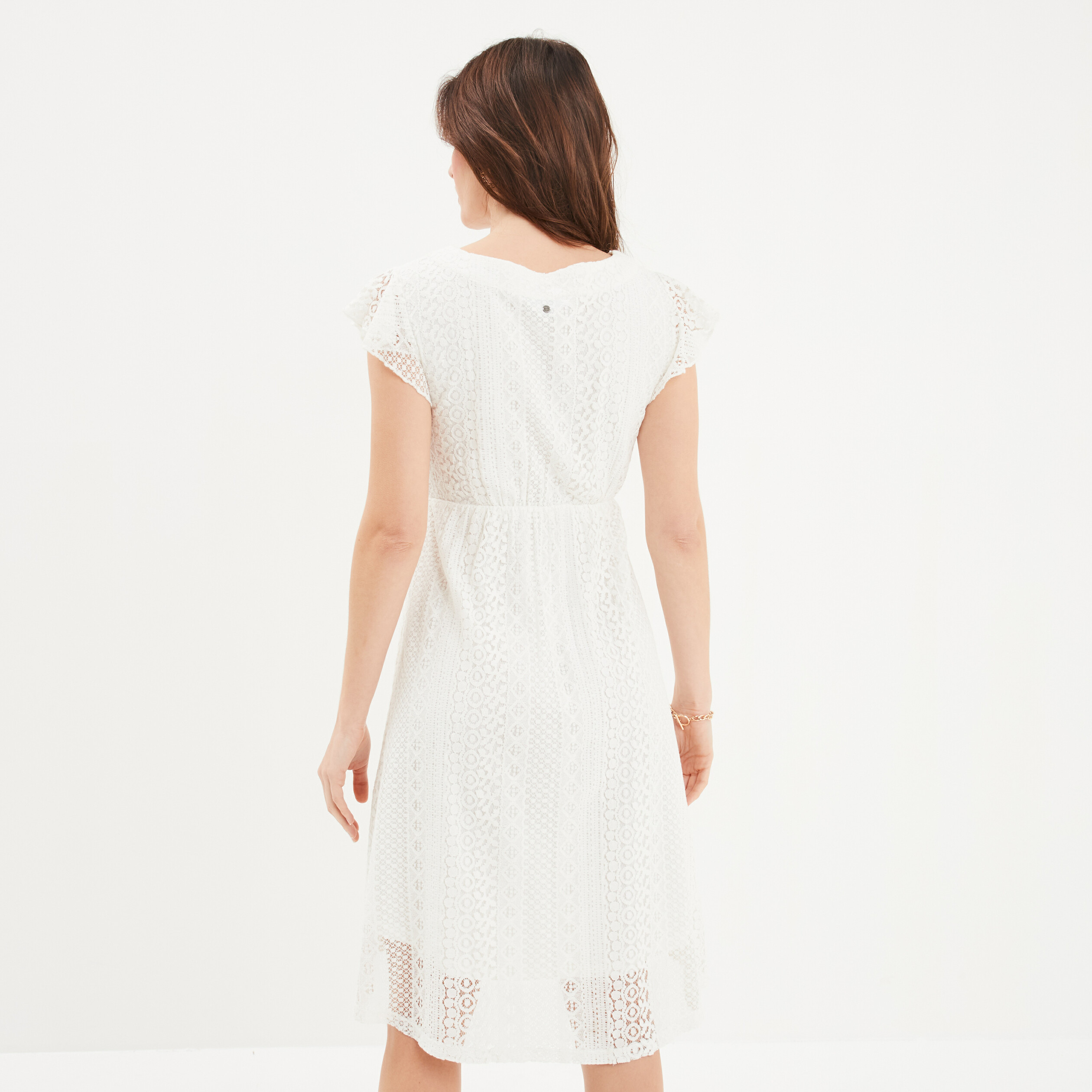 robe dentelle midi evasee liberto blanc femme Robe dentelle midi évasée Liberto blanc femme