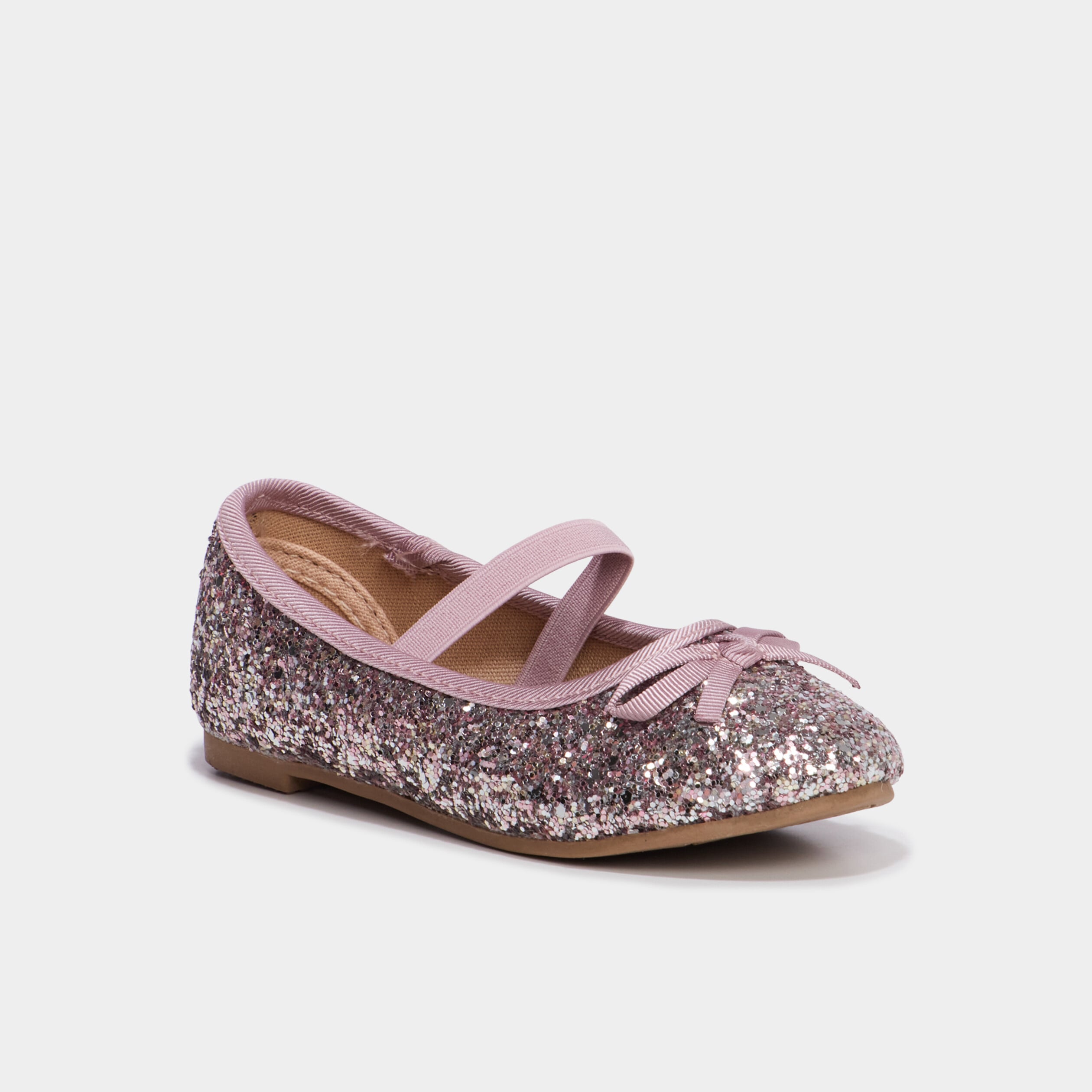 Ballerines &agrave; paillettes avec bride vieux rose fille
