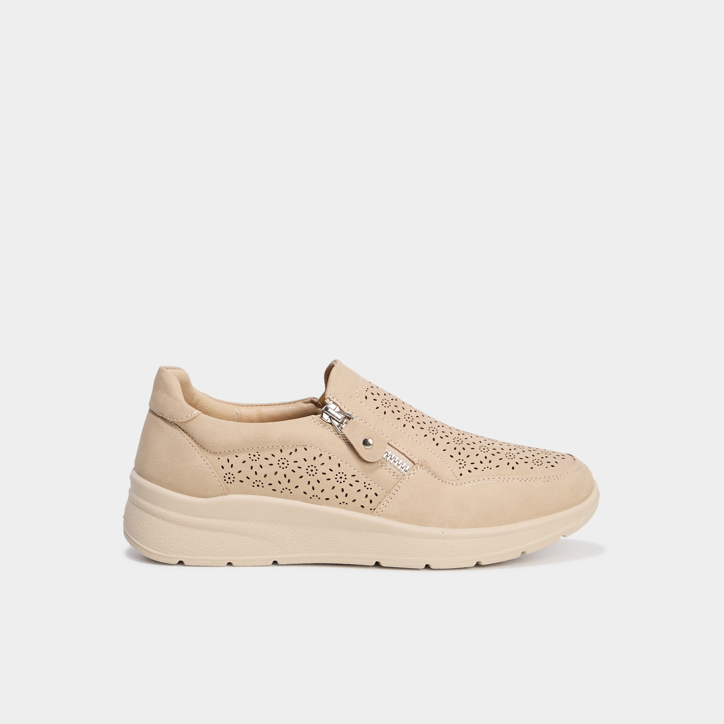 Chaussures confort zipp&eacute;s pied large sable femme