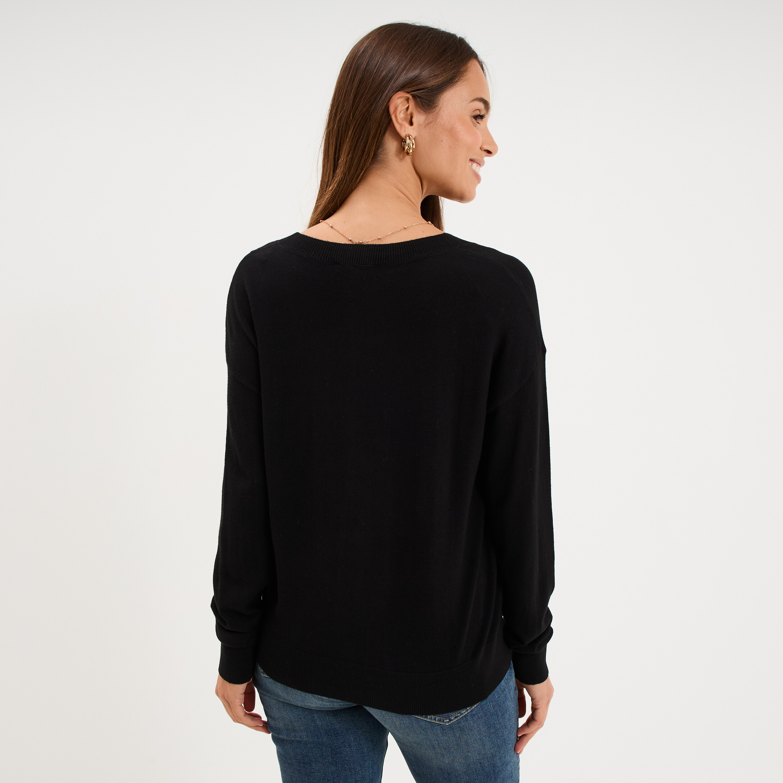 Gilet col en V boutonn&eacute; noir femme