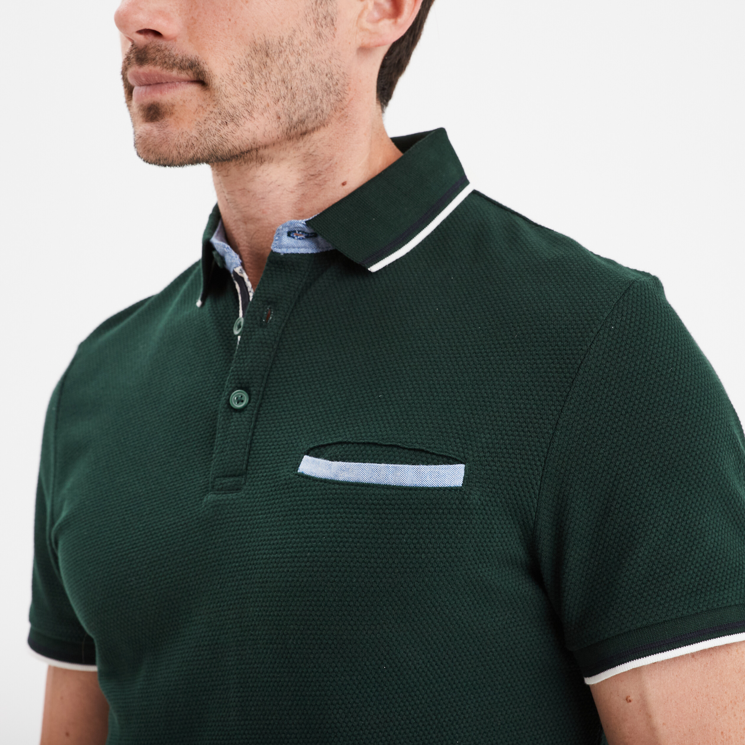 polo manches courtes 1 poche coton vert fonce homme Polo manches courtes 1 poche coton vert foncé homme
