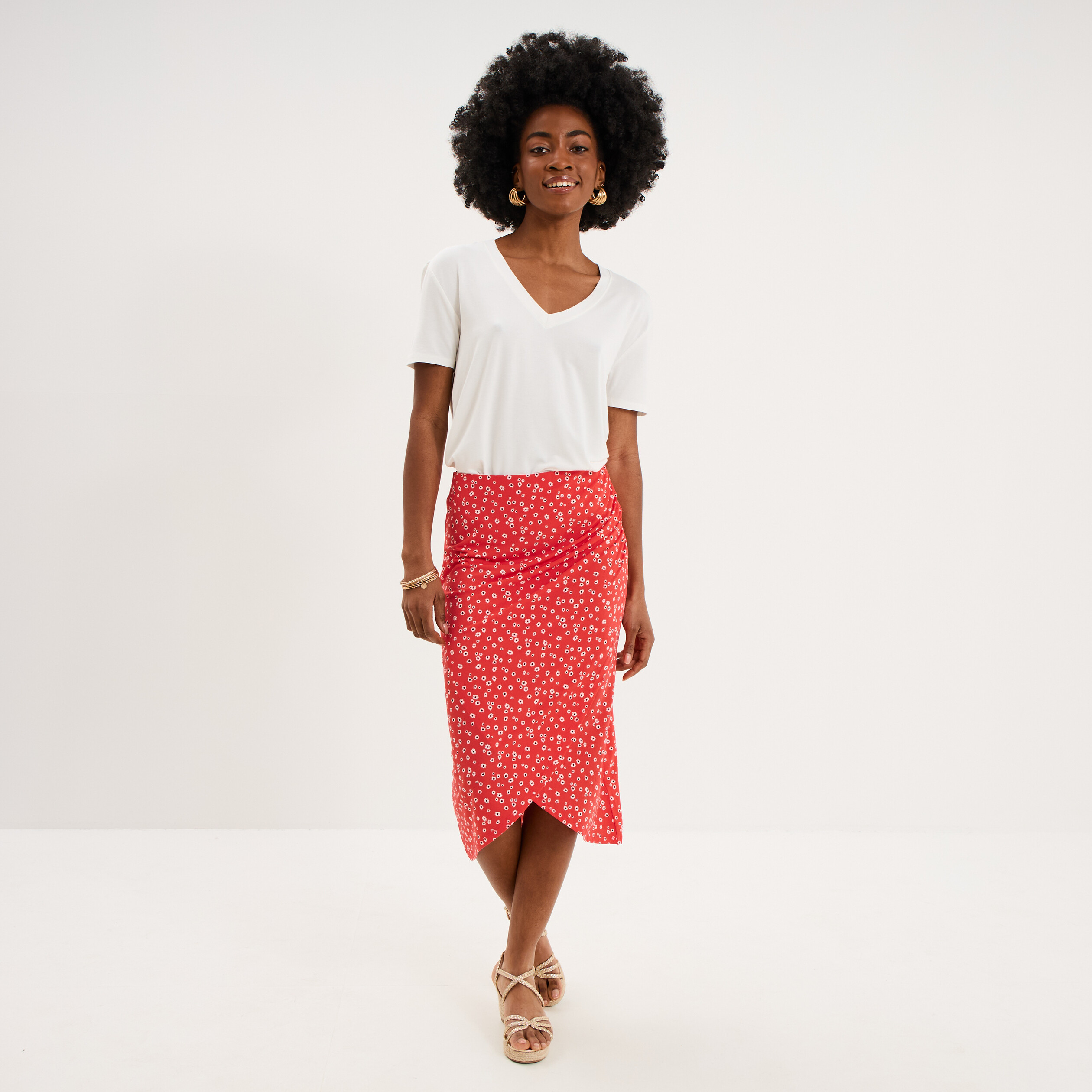 Jupe longue portefeuille stretch rouge coquelicot femme
