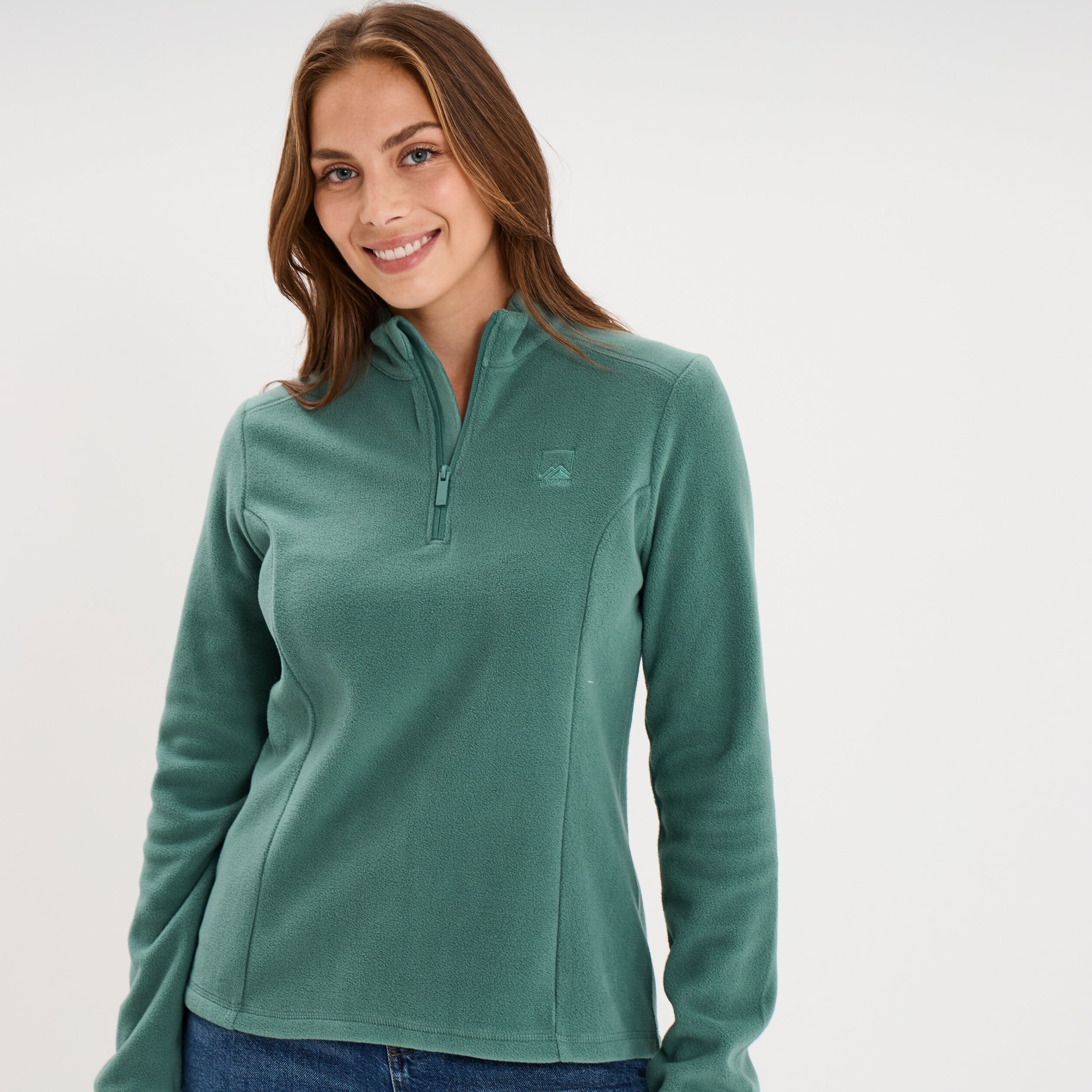 Sweat polaire col camionneur vert fonc&eacute; femme