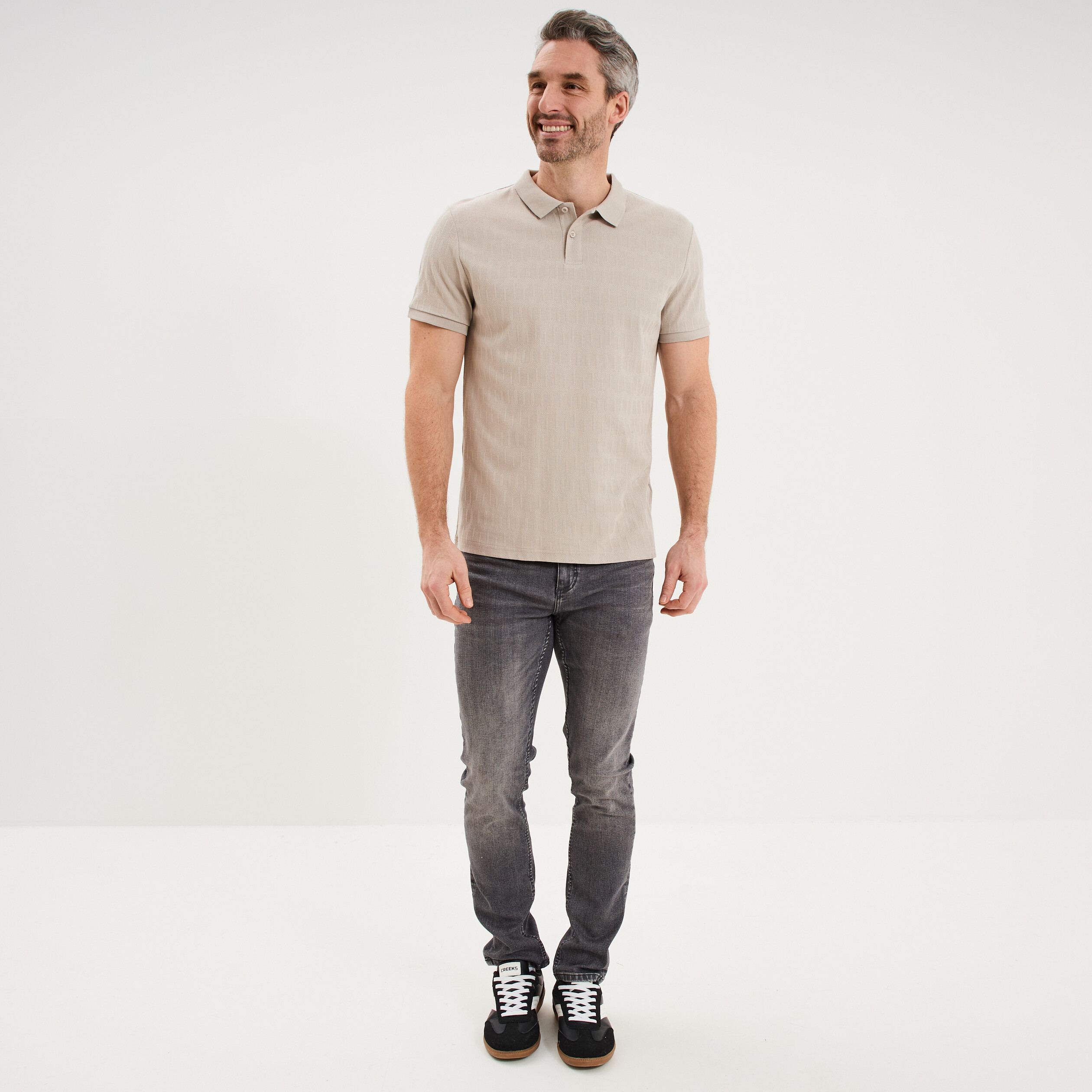 Polo textur&eacute; manches courtes gris clair homme
