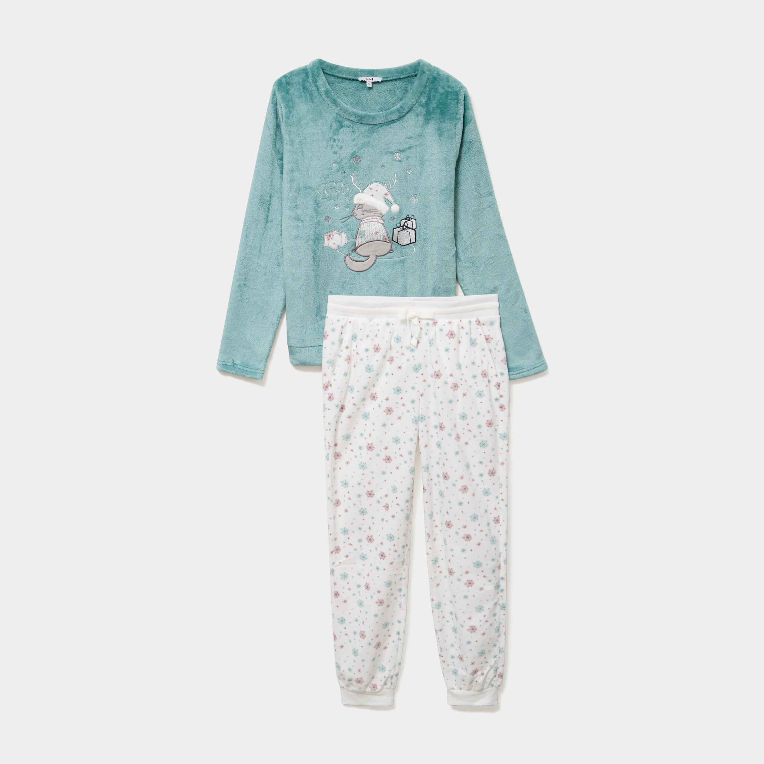 Ensemble pyjama pantalon effet velours bleu gris femme