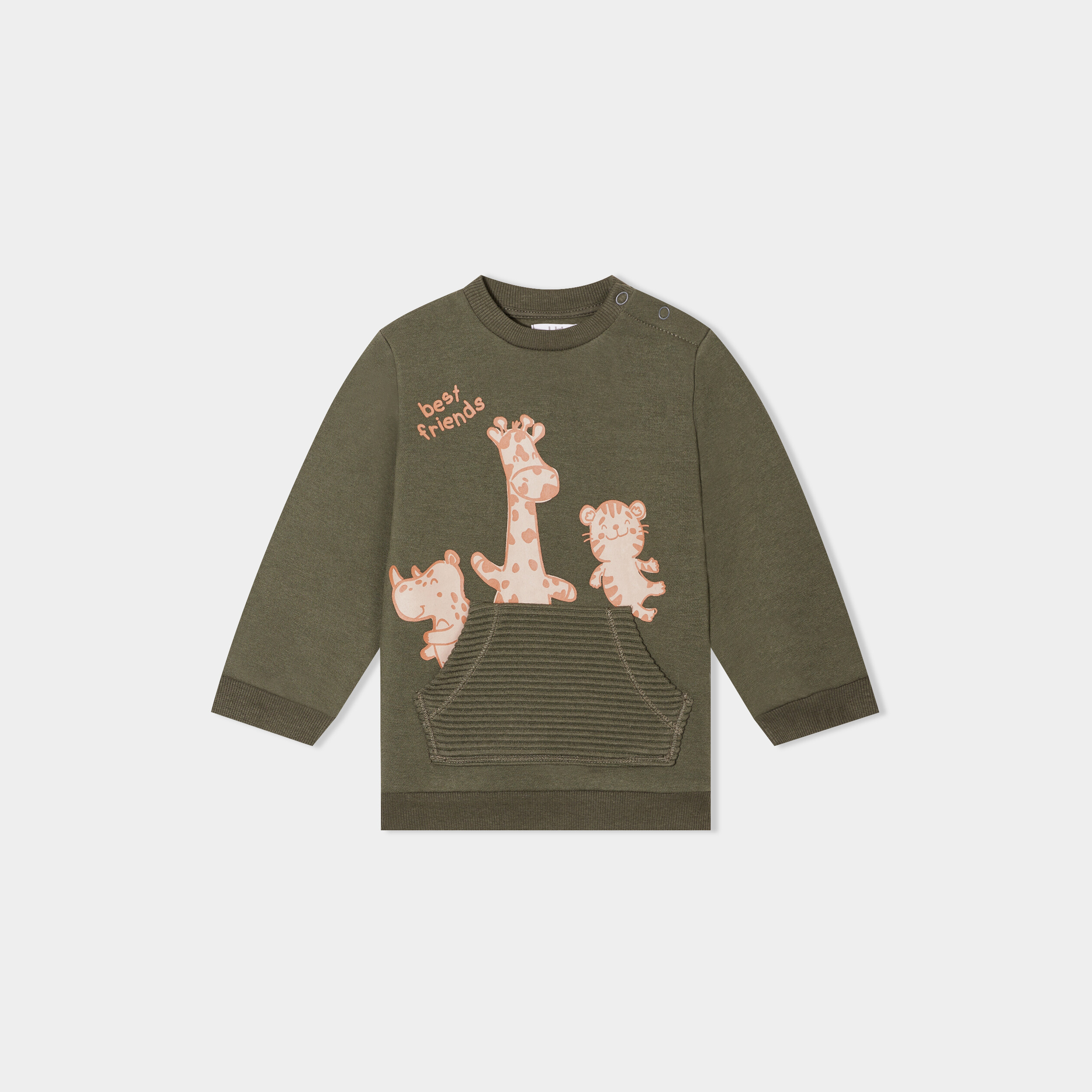 sweat poche ventrale manches longues vert kaki bebeg Sweat poche ventrale manches longues vert kaki bébé garçon