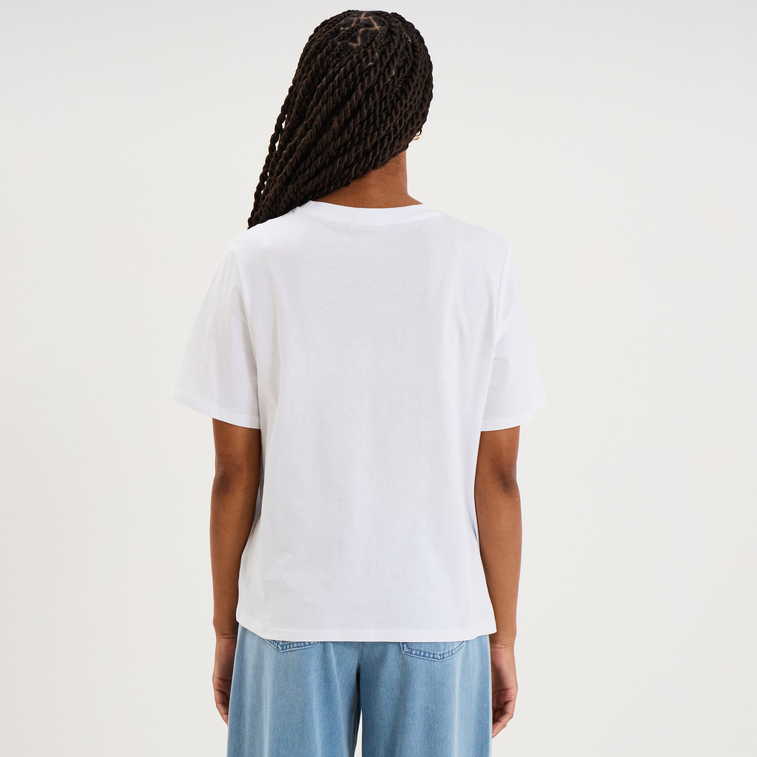 T-shirt col rond manches courtes imprim&eacute; blanc femme
