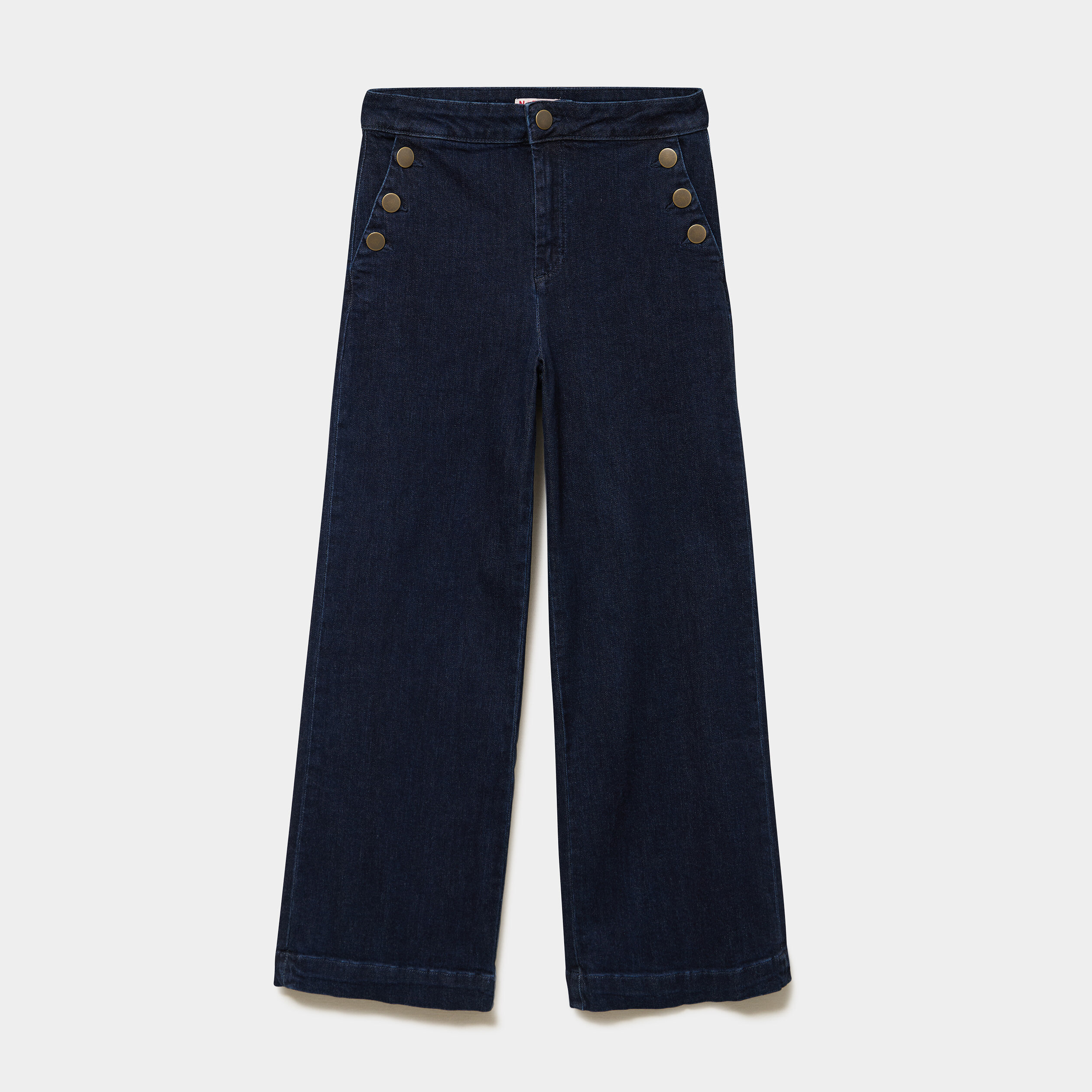 Jean large &agrave; boutons denim brut femme
