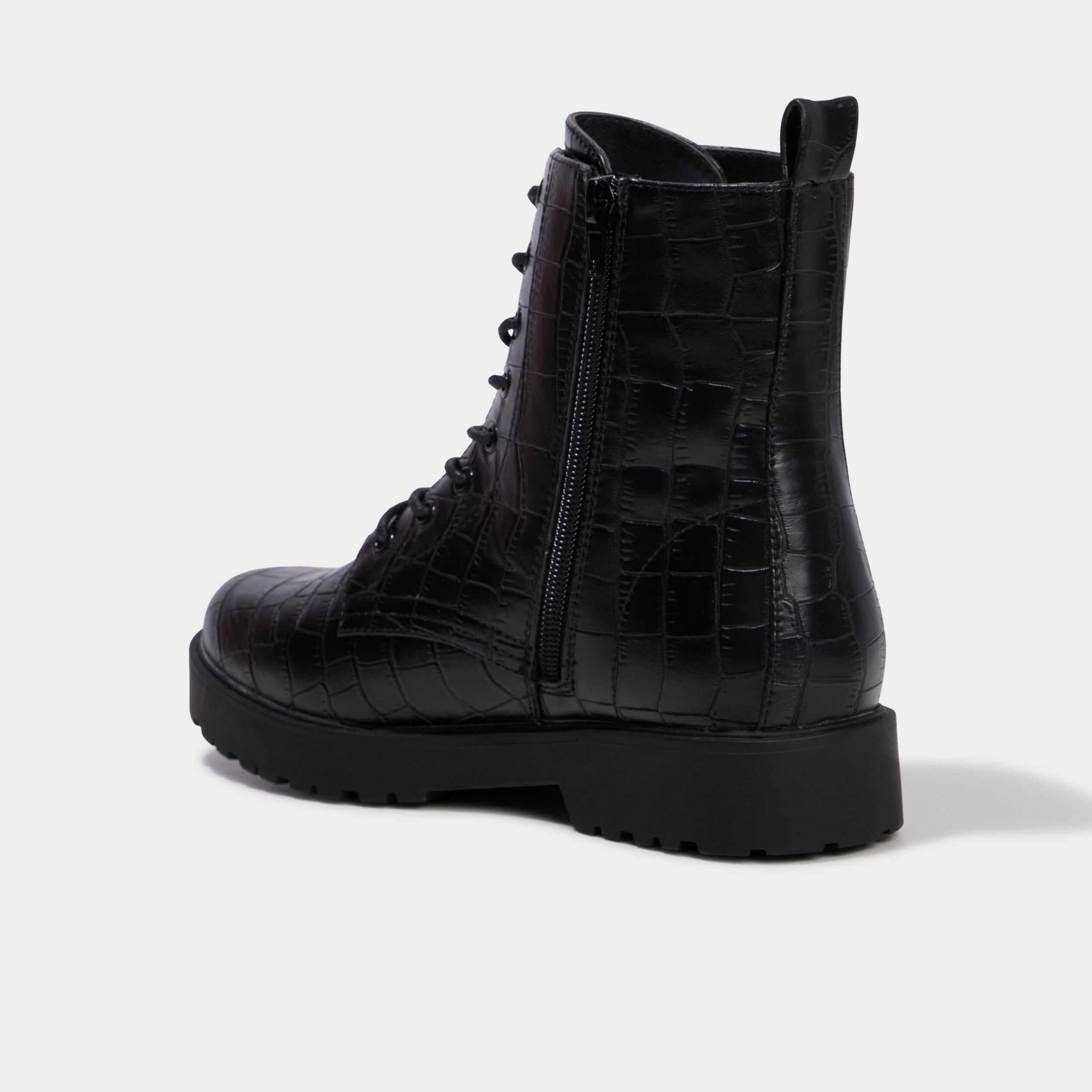 Boots plates zipp&eacute;es &agrave; lacets noir femme