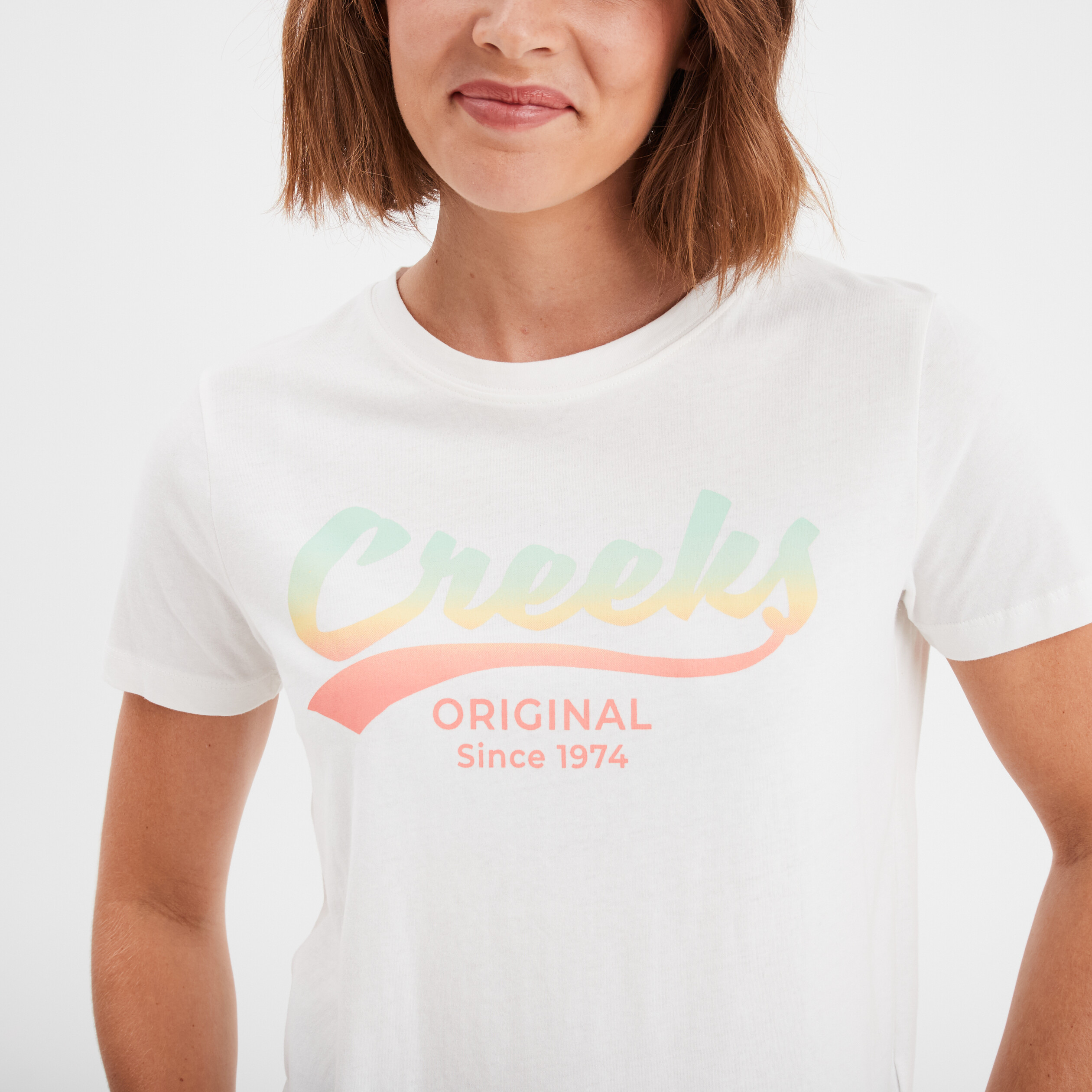 t shirt oversize col rond coton creeks blanc femme T-shirt oversize col rond coton Creeks blanc femme
