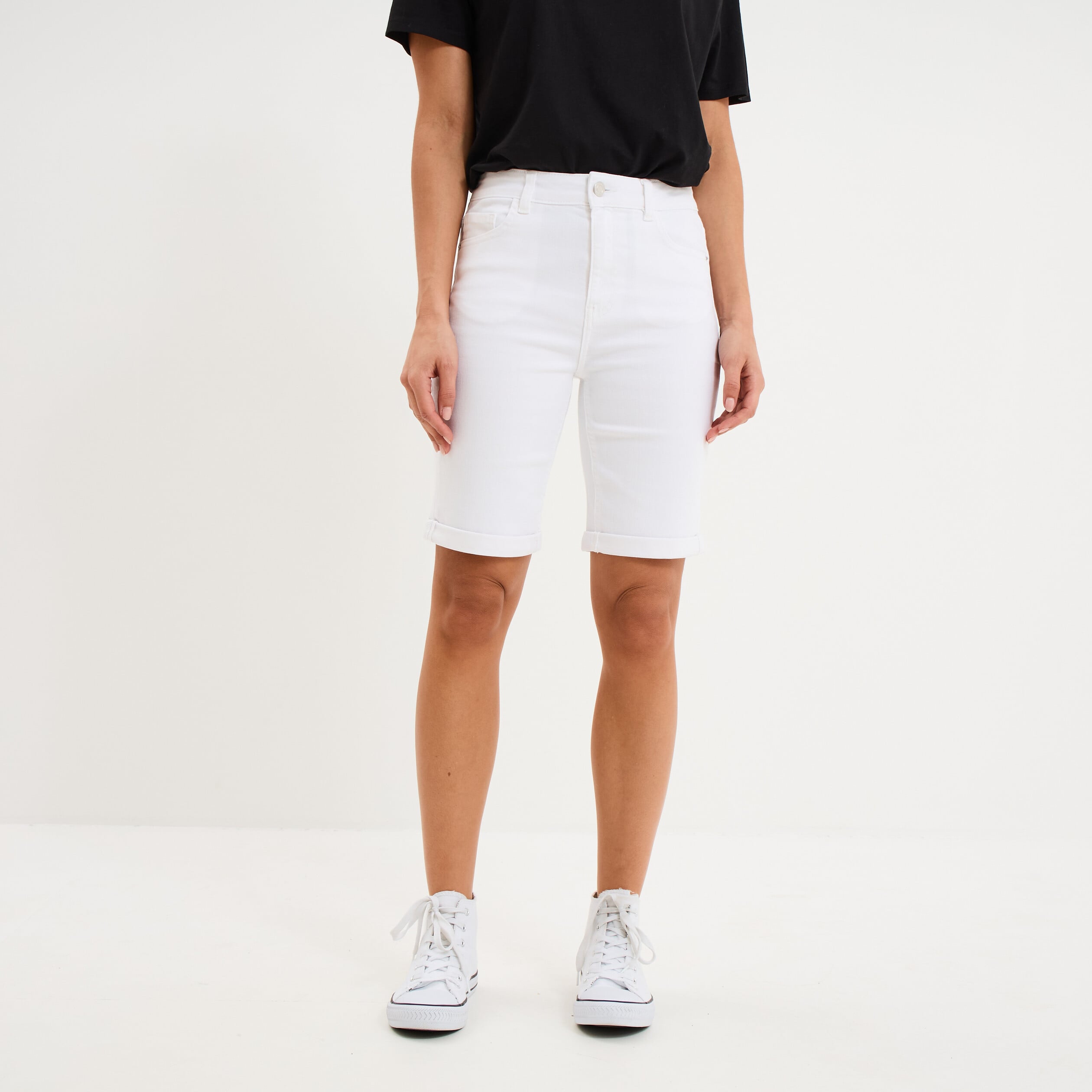 Bermuda en jean slim ecru femme
