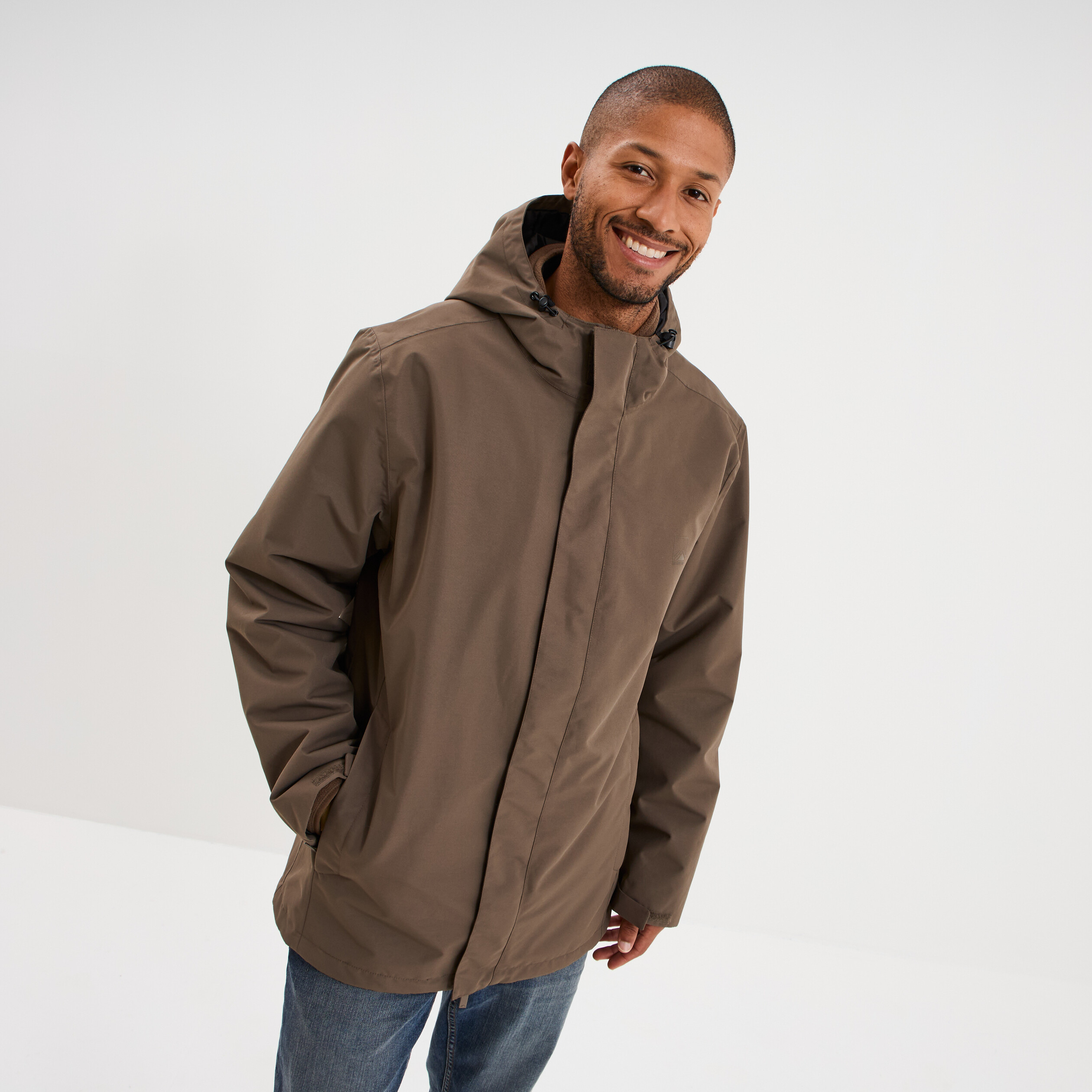 Parka chaude 3-en-1 imperm&eacute;able vert kaki homme