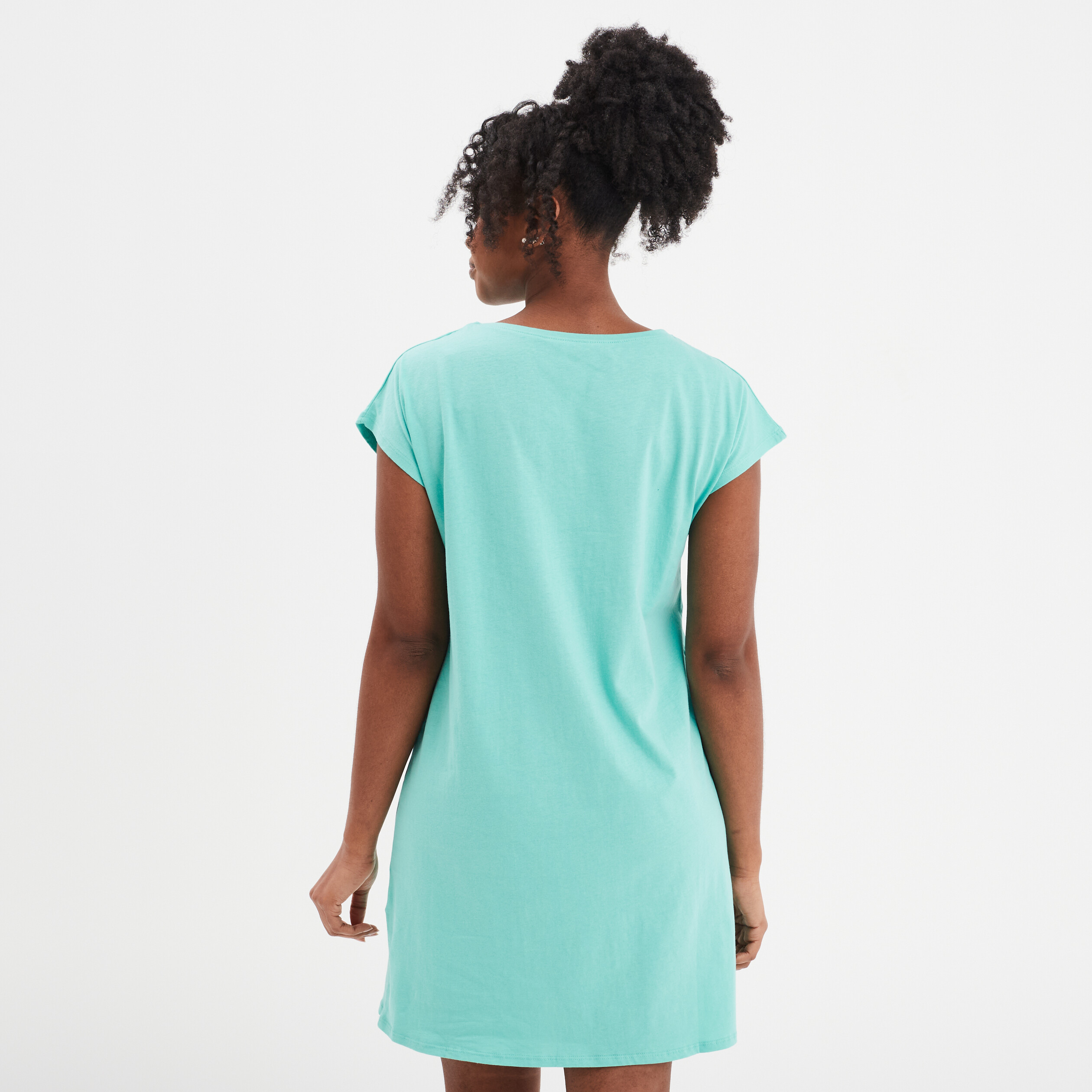 Chemise de nuit manches courtes coton bleu turquoise femme