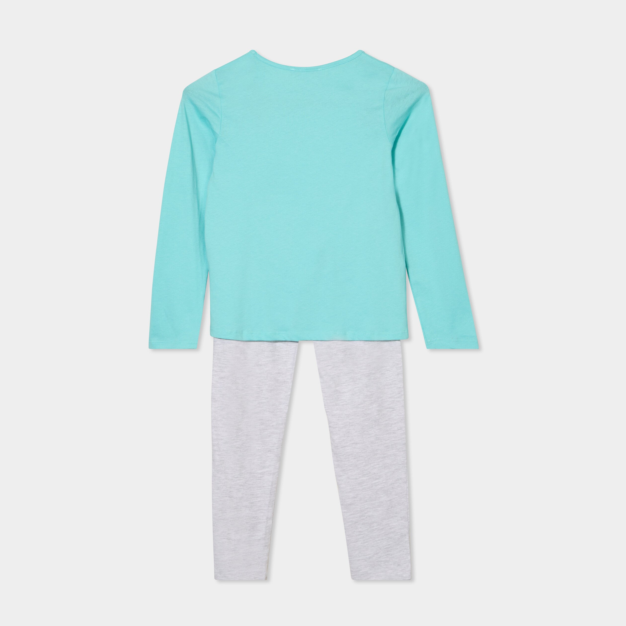 ensemble pyjama pantalon 2 pieces coton bleu clair fille Ensemble pyjama pantalon 2 pièces coton bleu clair fille