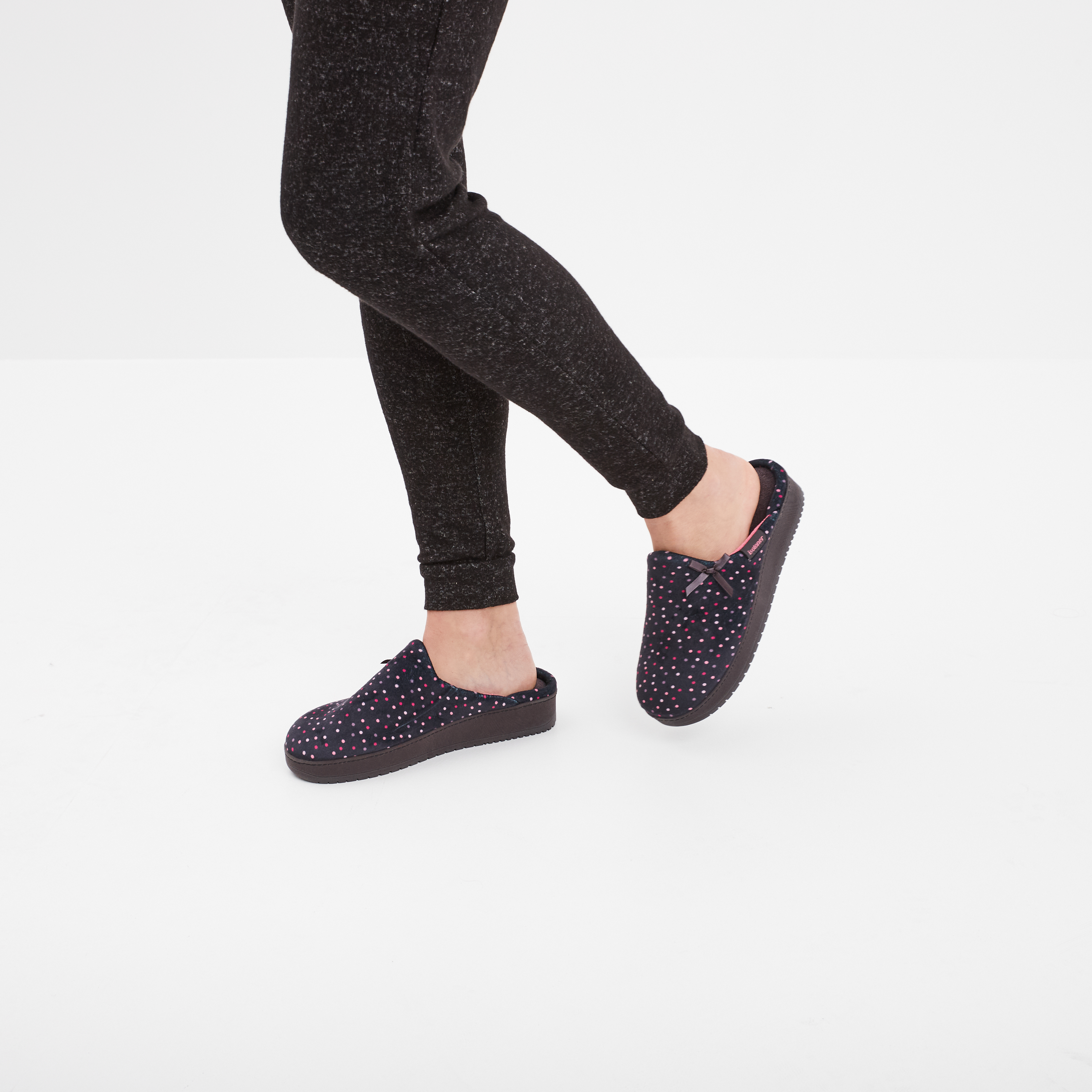 chaussons mules lavables isotoner bleu gris femme Chaussons mules lavables Isotoner bleu gris femme