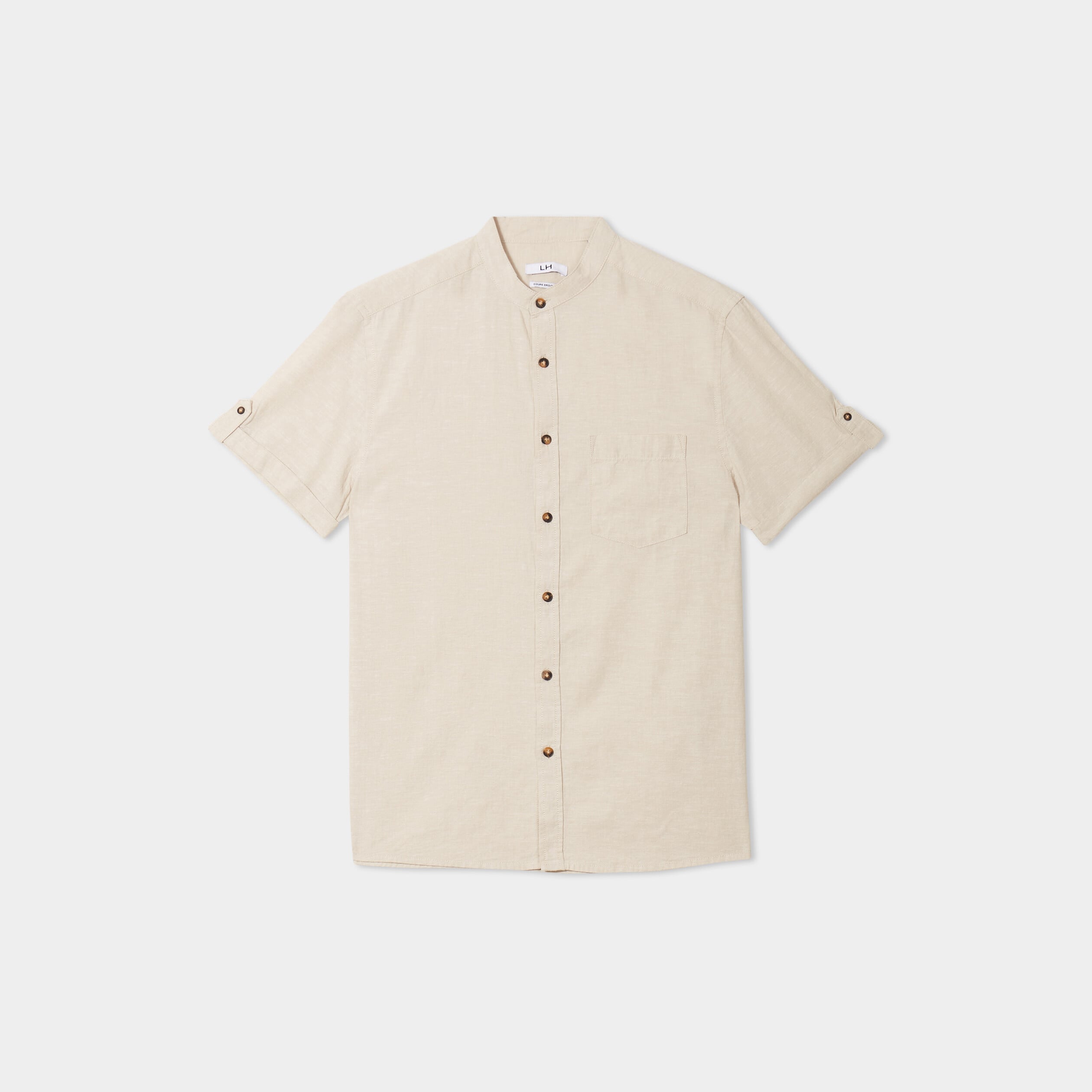 Chemise col mao lin m&eacute;lang&eacute; gris clair homme