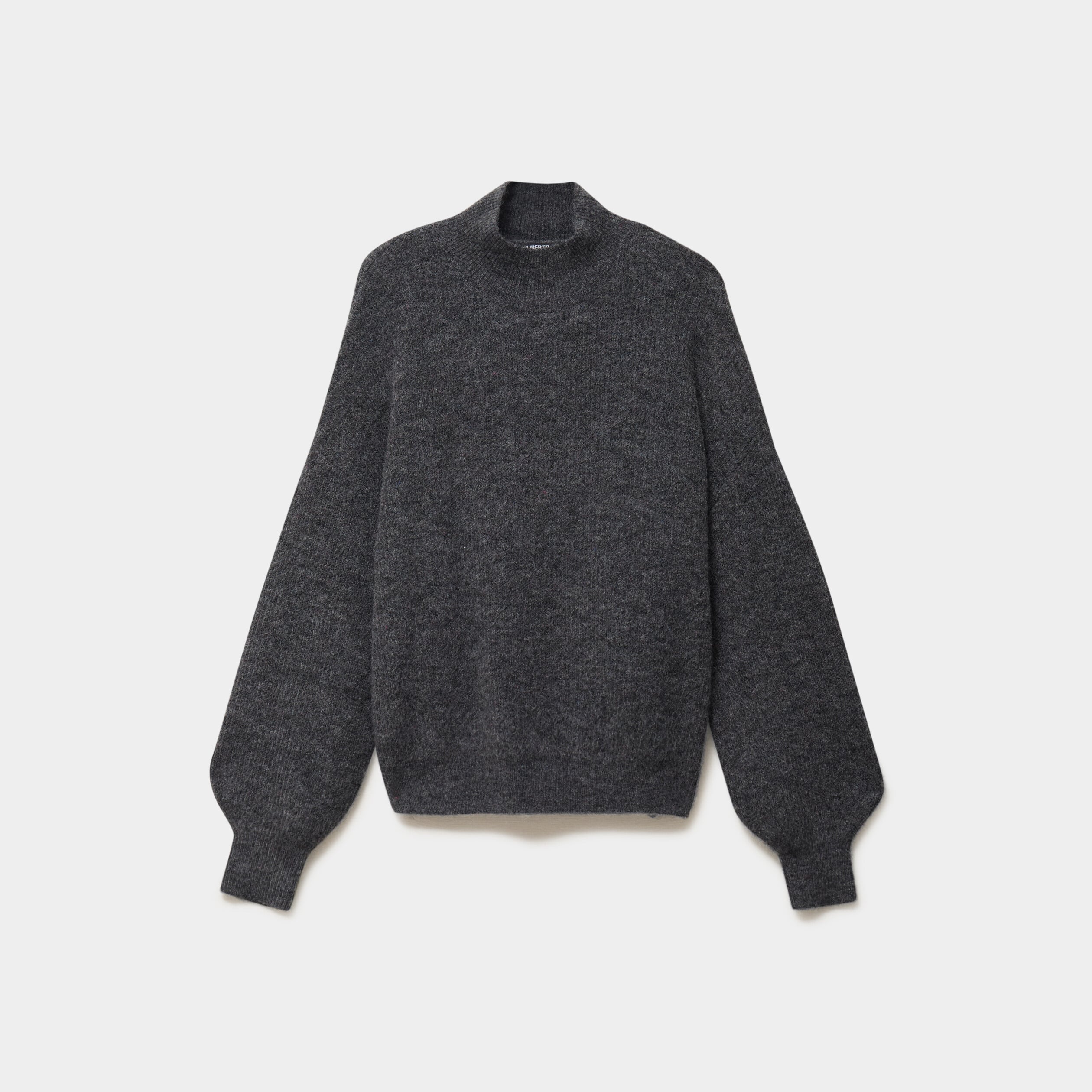 Pull col montant manches longues amples gris fonc&eacute; femme