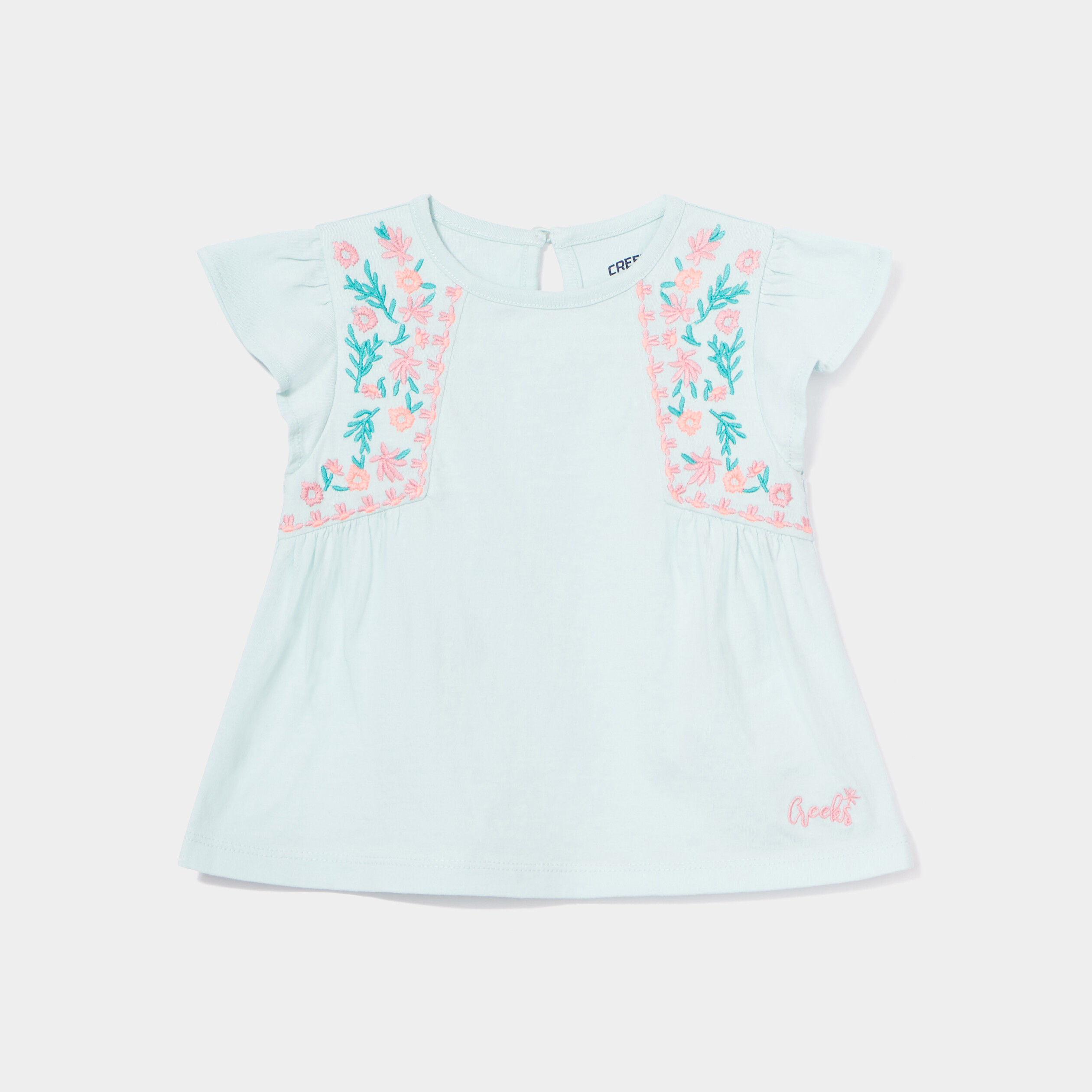 t shirt broderie manches courtes creeks bleu turquoise bebef T-shirt broderie manches courtes Creeks bleu turquoise bébé fille