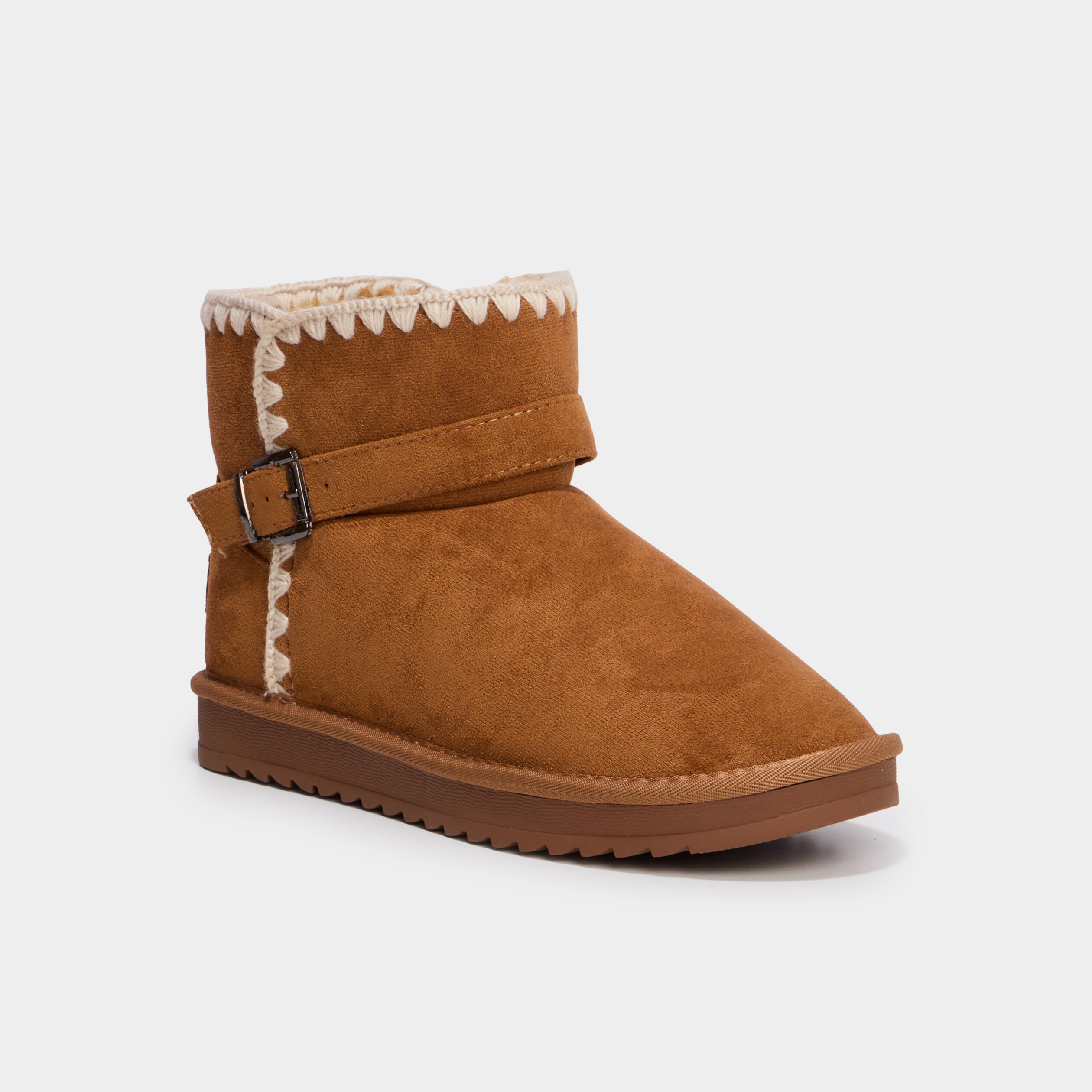Boots effet su&eacute;dine avec boucles marron femme