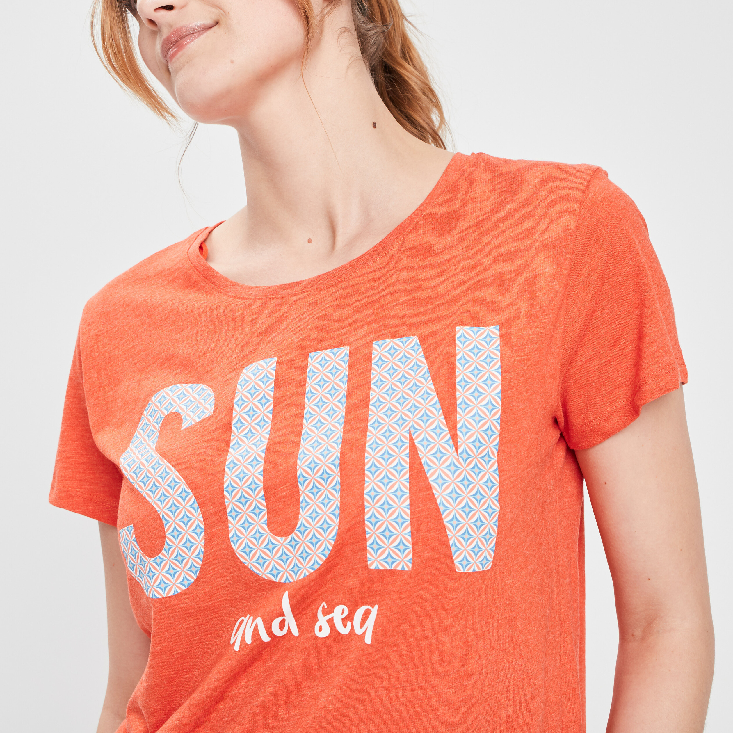 T shirt manches courtes rose corail femme