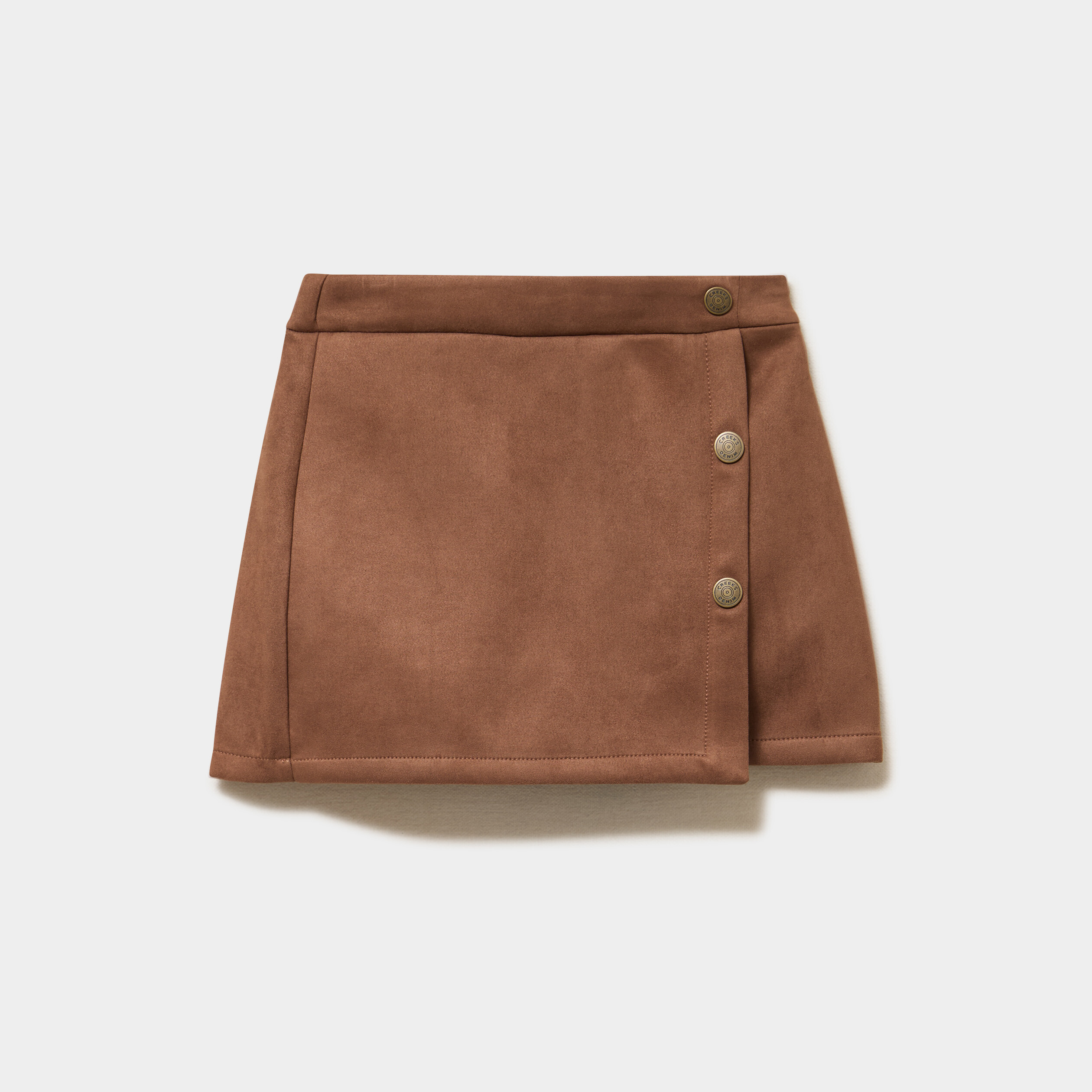 Jupe-short effet su&eacute;dine camel fille