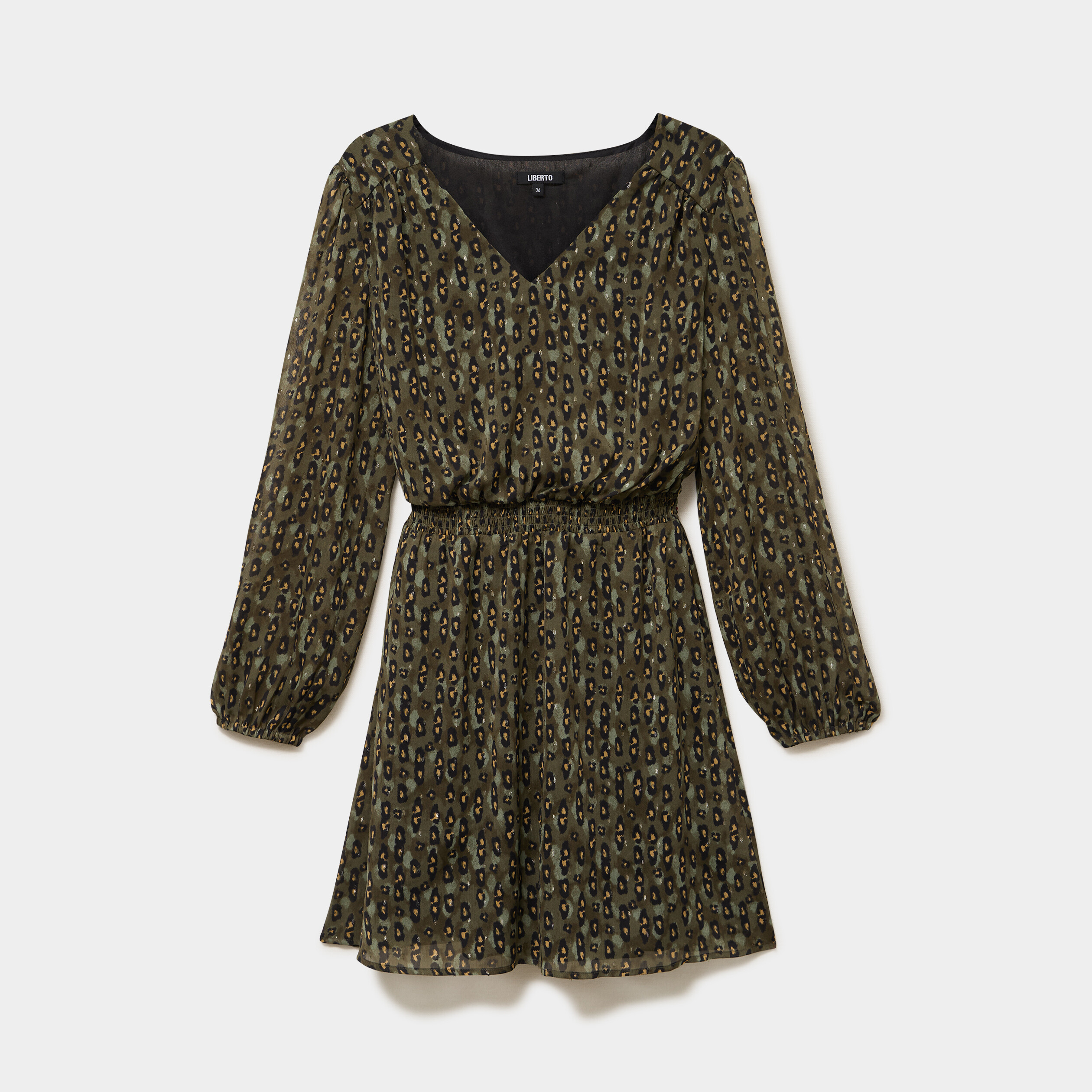 Robe fluide manches longues vert kaki femme