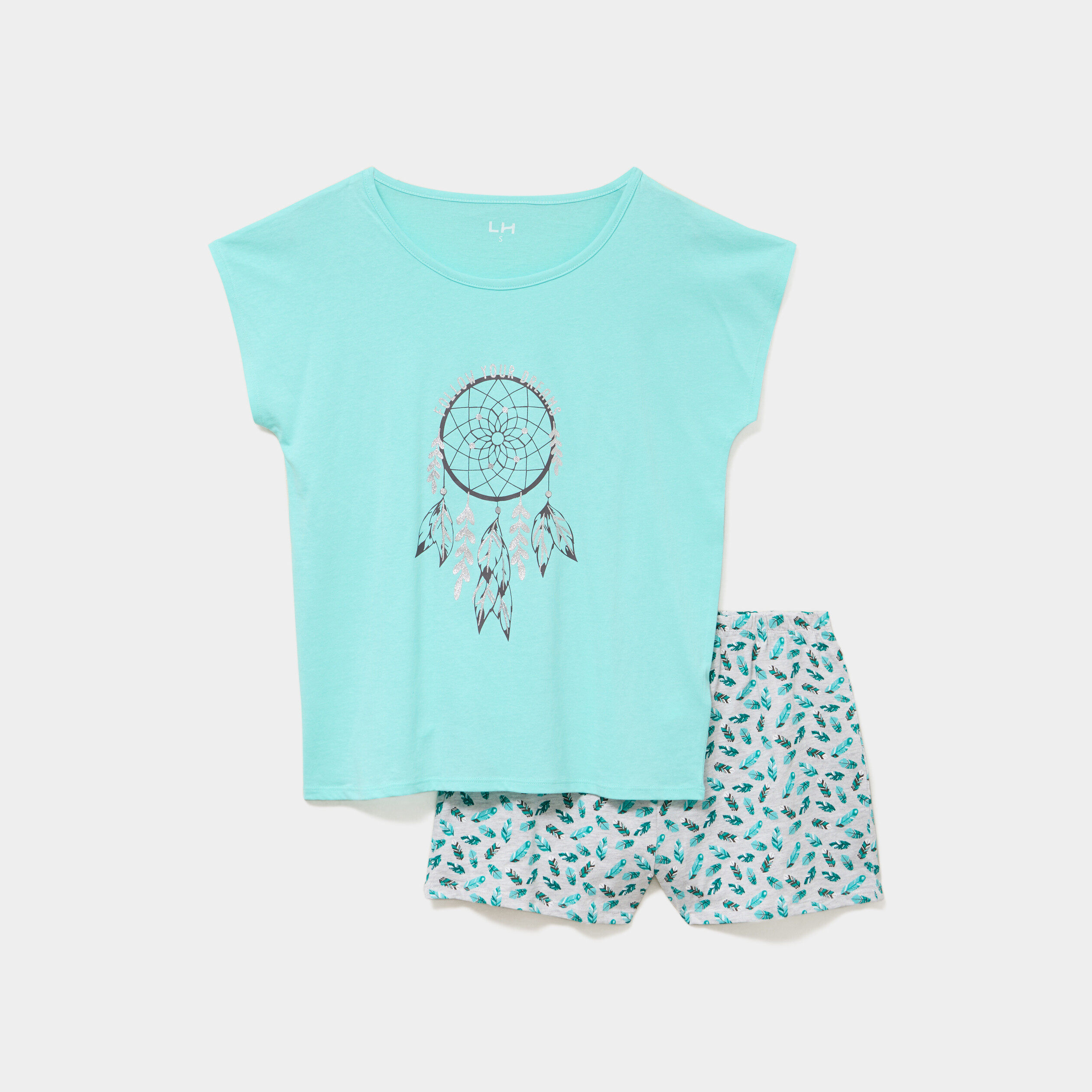 Ensemble pyjama avec t-shirt et short bleu turquoise femme