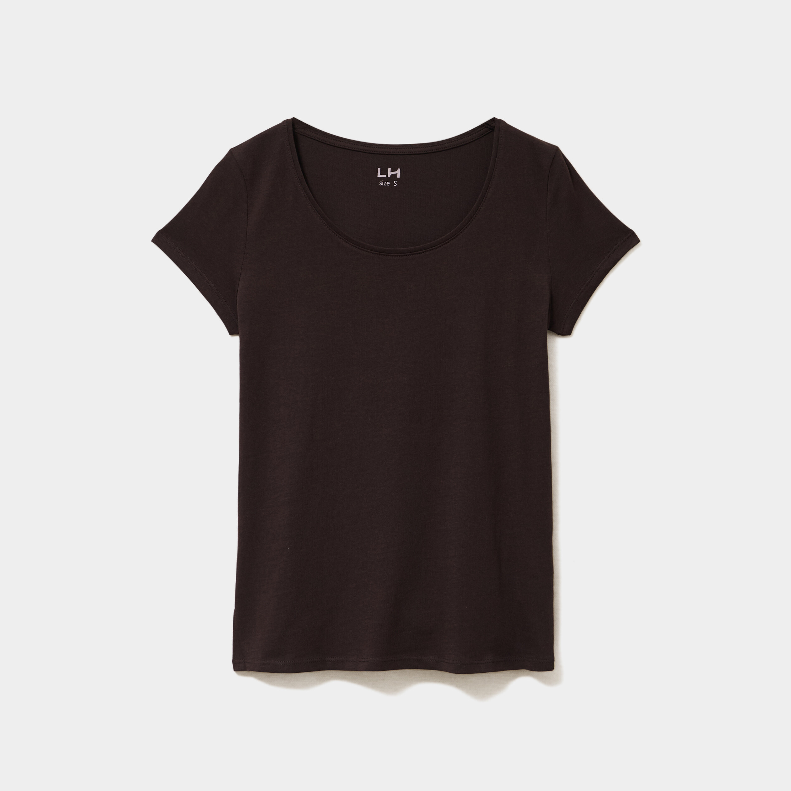 T-shirt coton col rond manches courtes marron fonc&eacute; femme