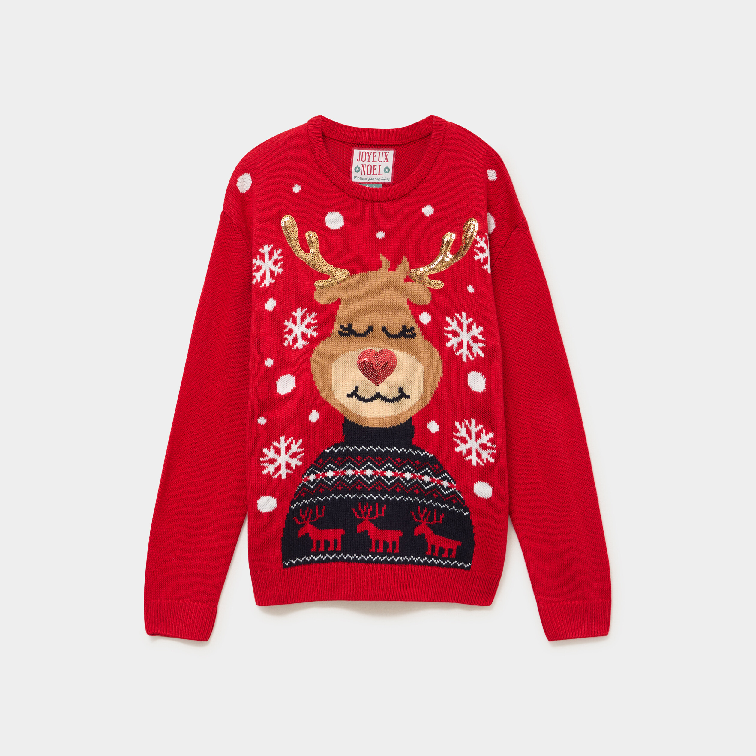 Pull de No&euml;l &agrave; sequins manches longues rouge femme