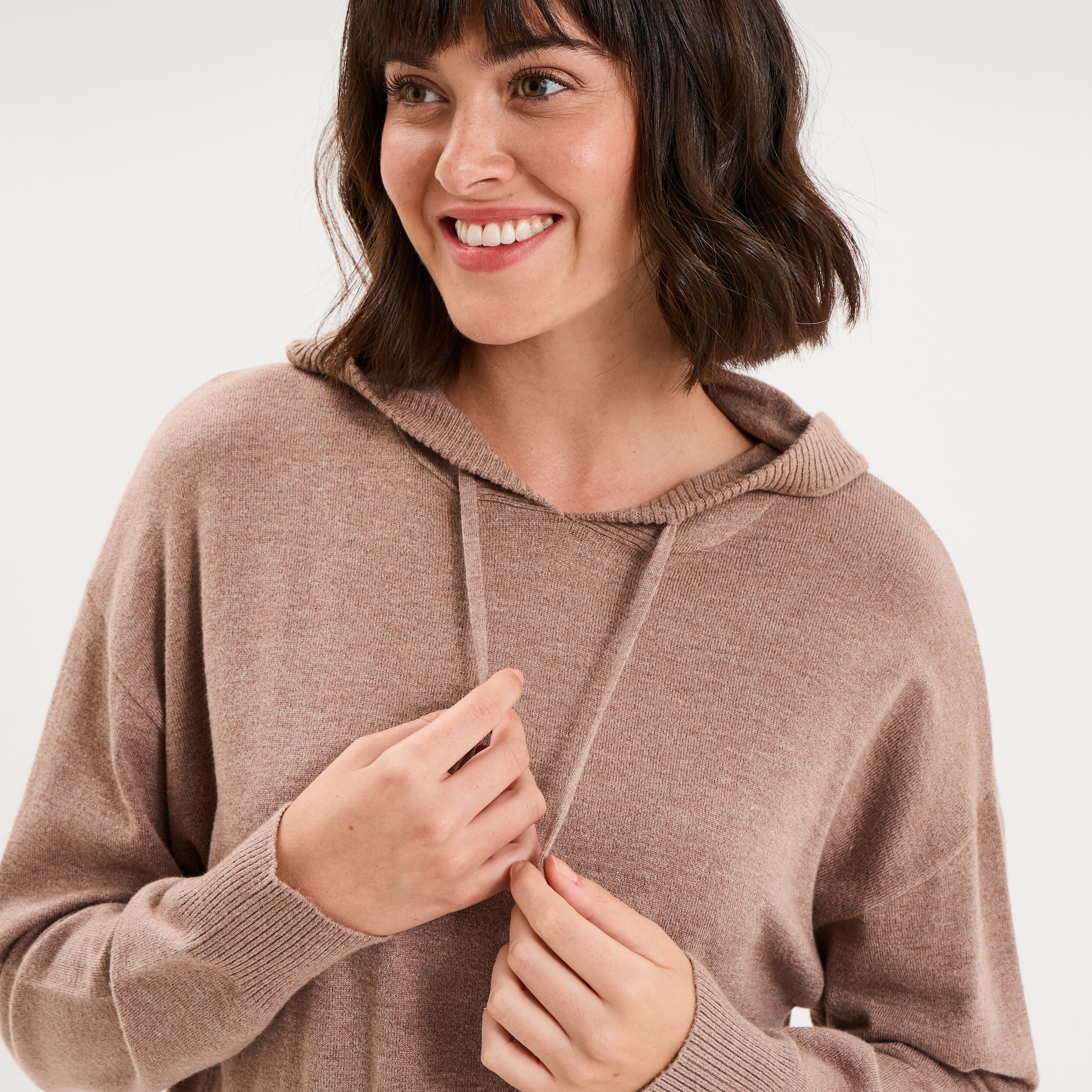 Haut de pyjama hoodie manches longues marron chocolat femme