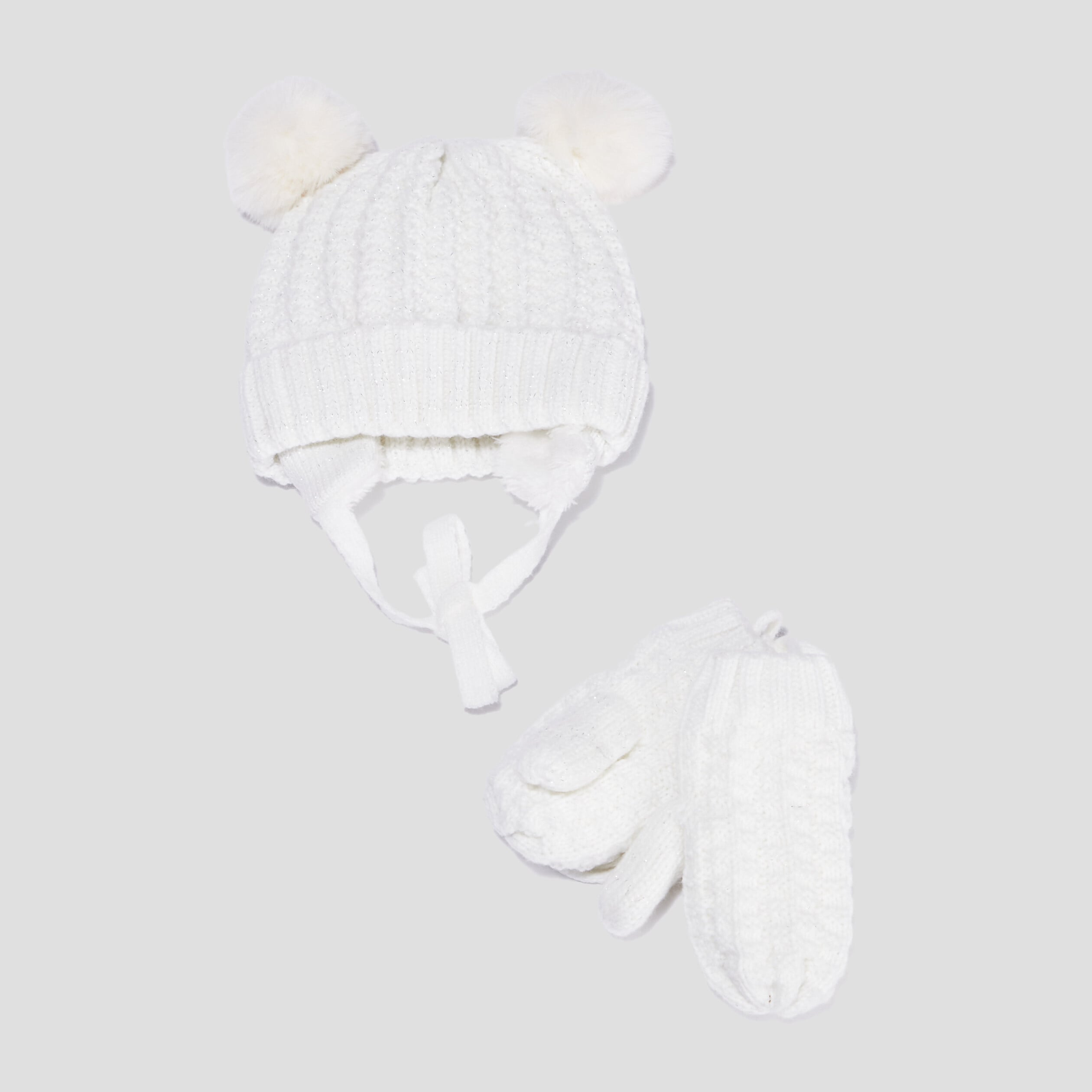 Ensemble bonnet et moufles ivoire mixte