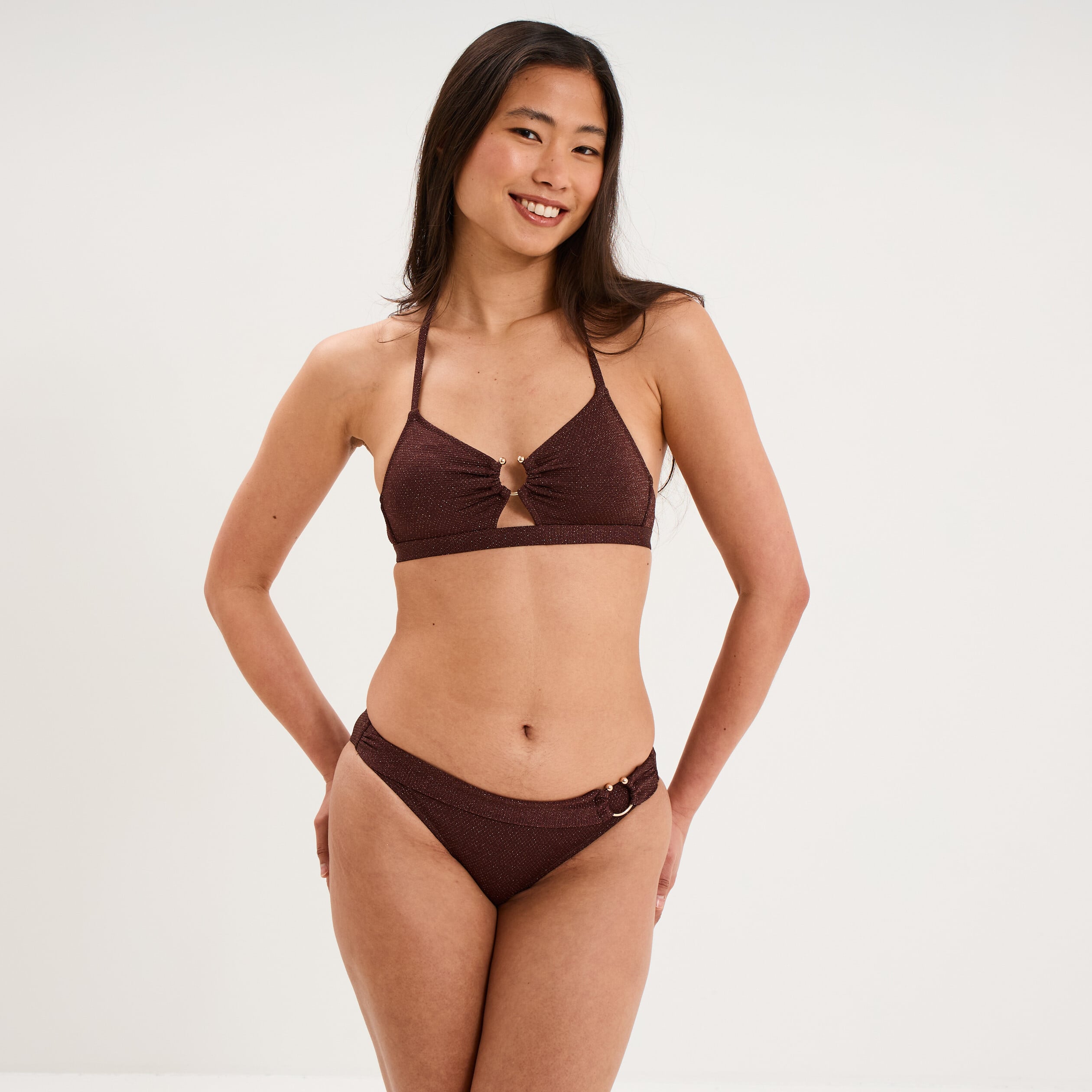 Haut de maillot de bain padd&eacute; amovible marron femme