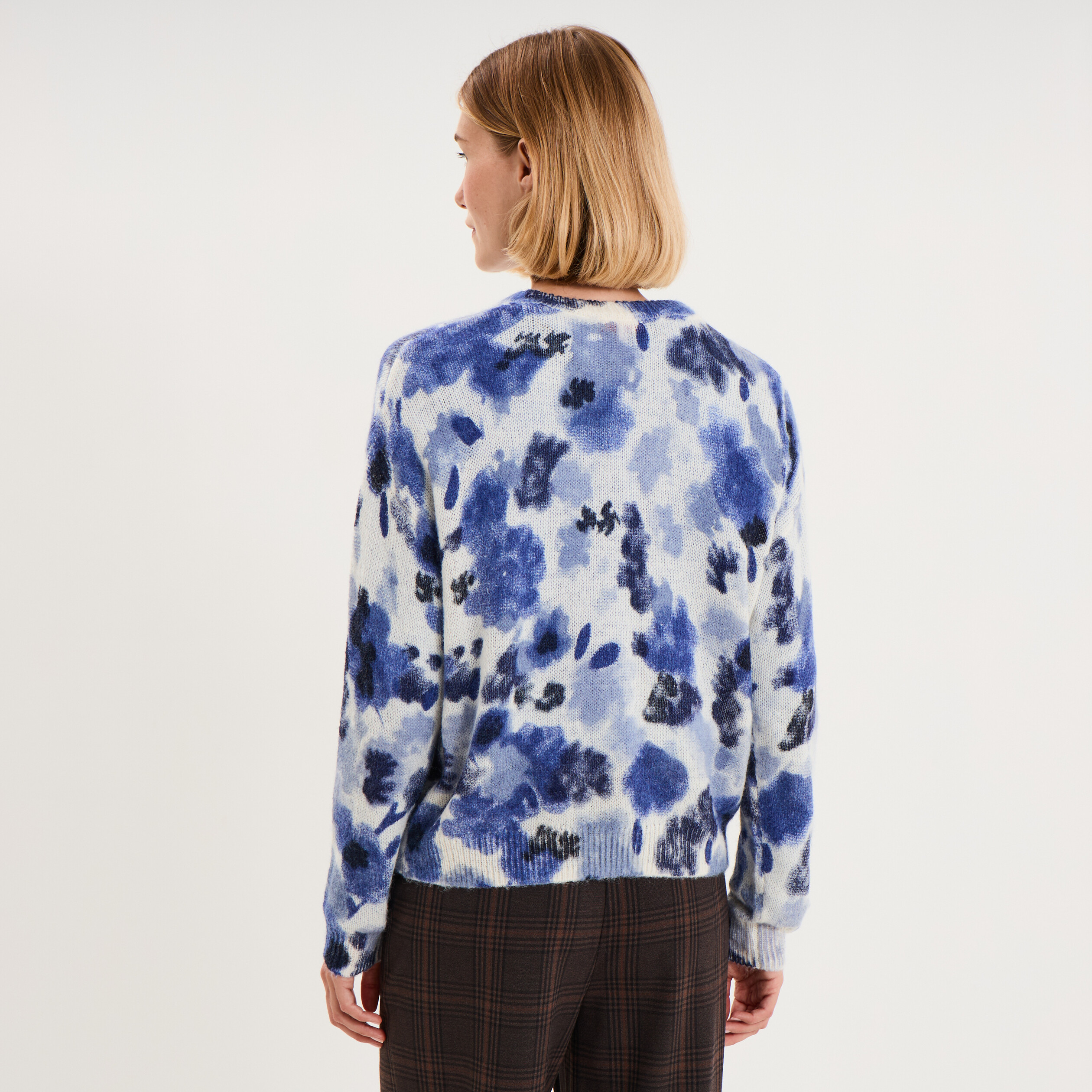Pull col rond manches longues relax bleu clair femme