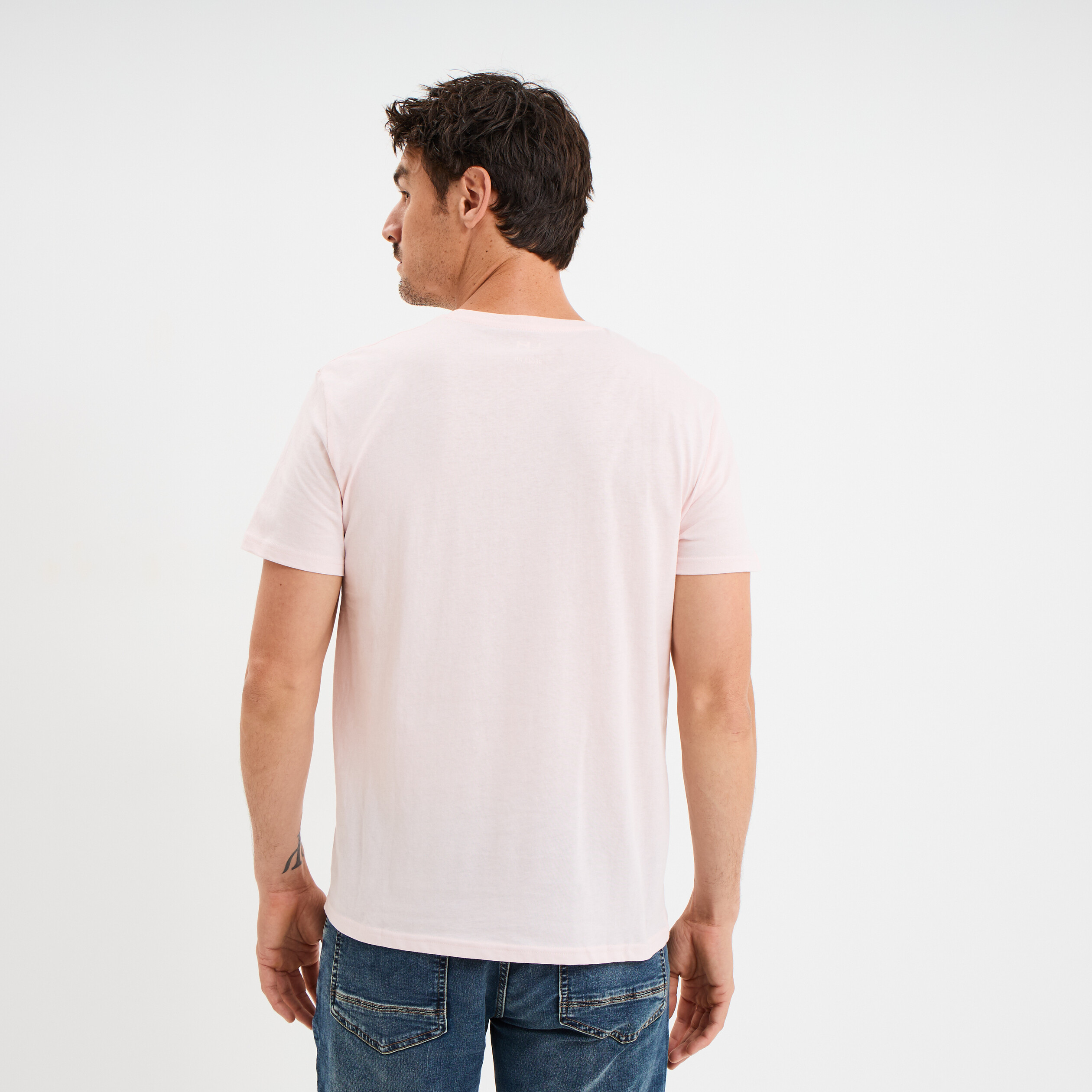 T-shirt droit en coton manches courtes rose clair homme