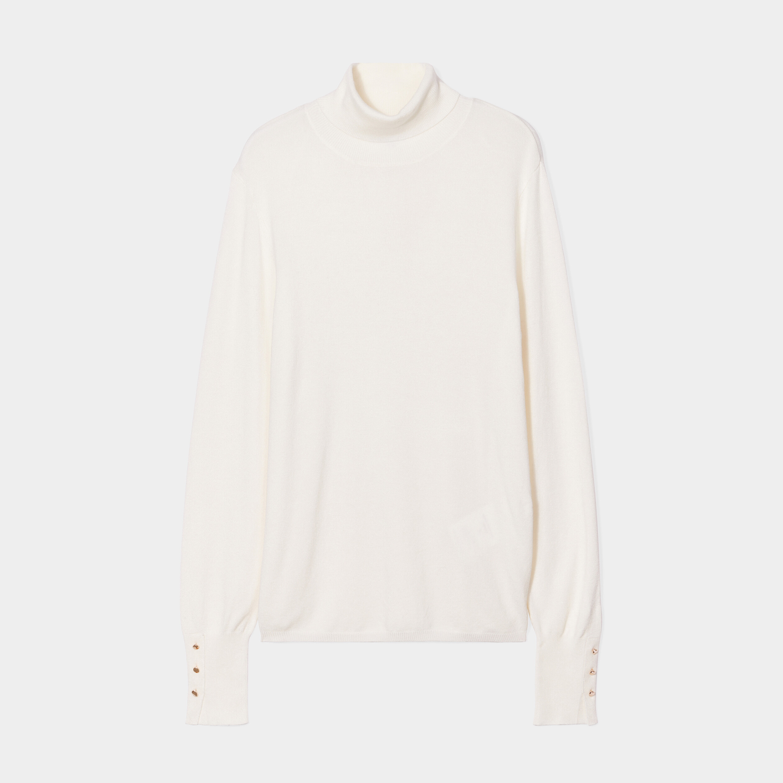 Pull col roulé boutons aux poignets blanc femme