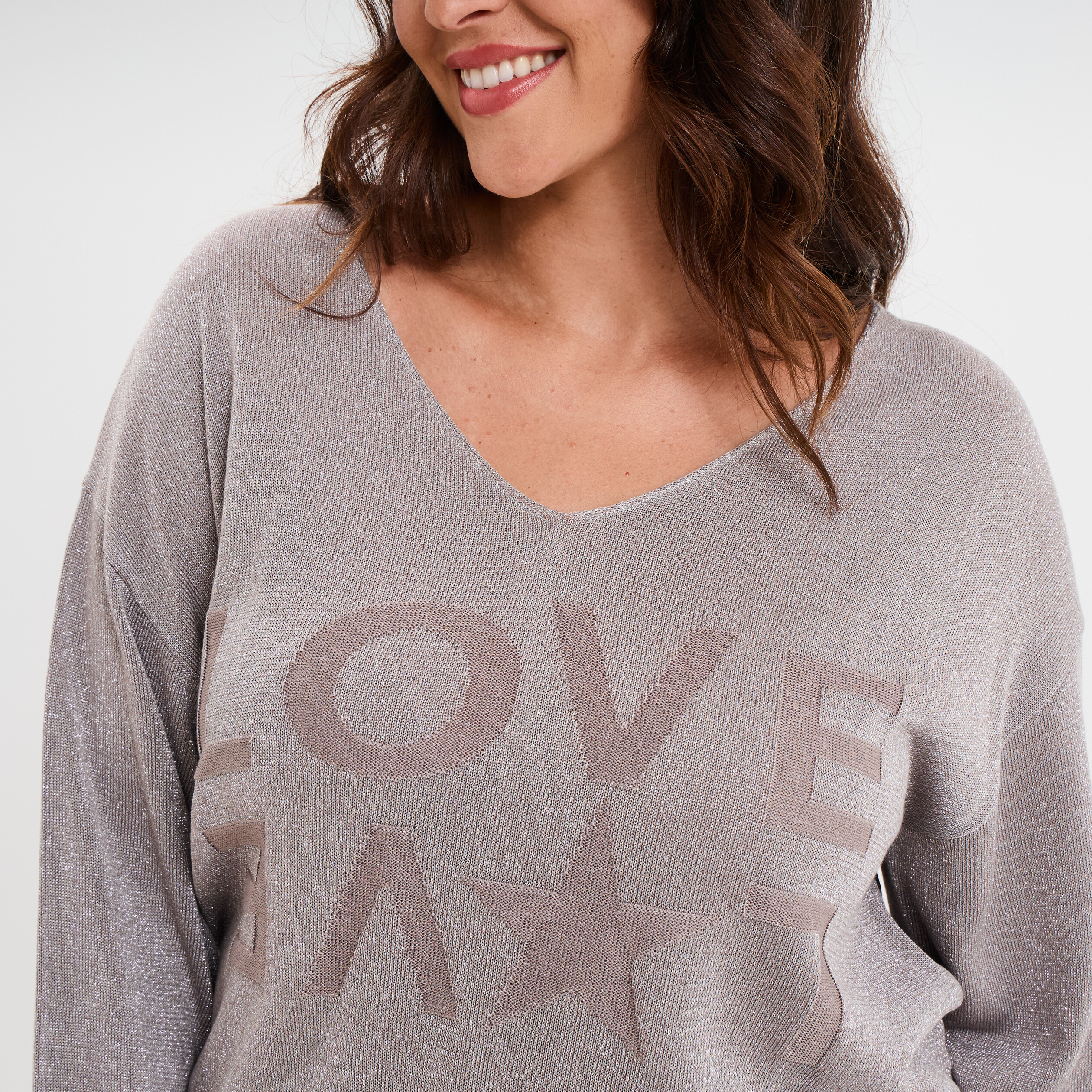 pull manches 34 chauve souris sable femmegt Pull manches 3/4 chauve-souris sable femme grande taille