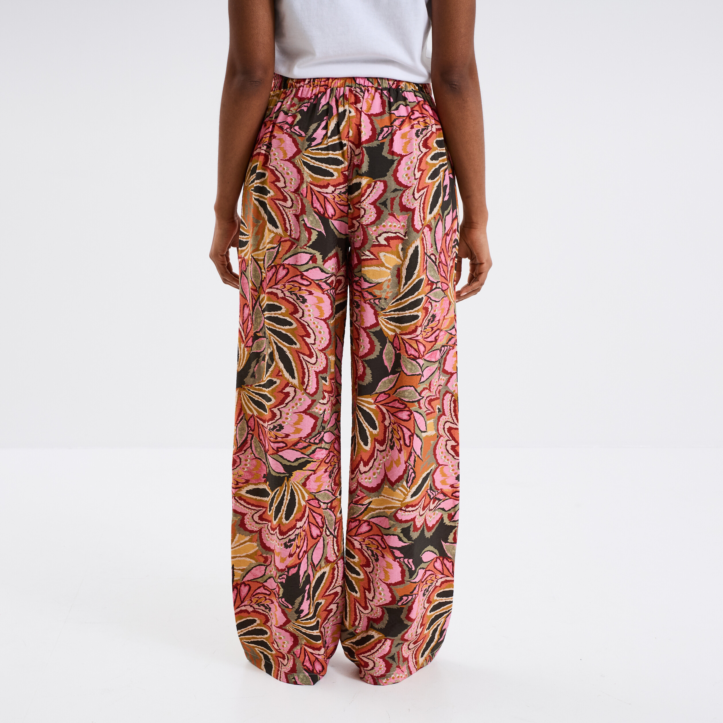 pantalon large taille elastiquee multicolore femme Pantalon large taille élastiquée multicolore femme