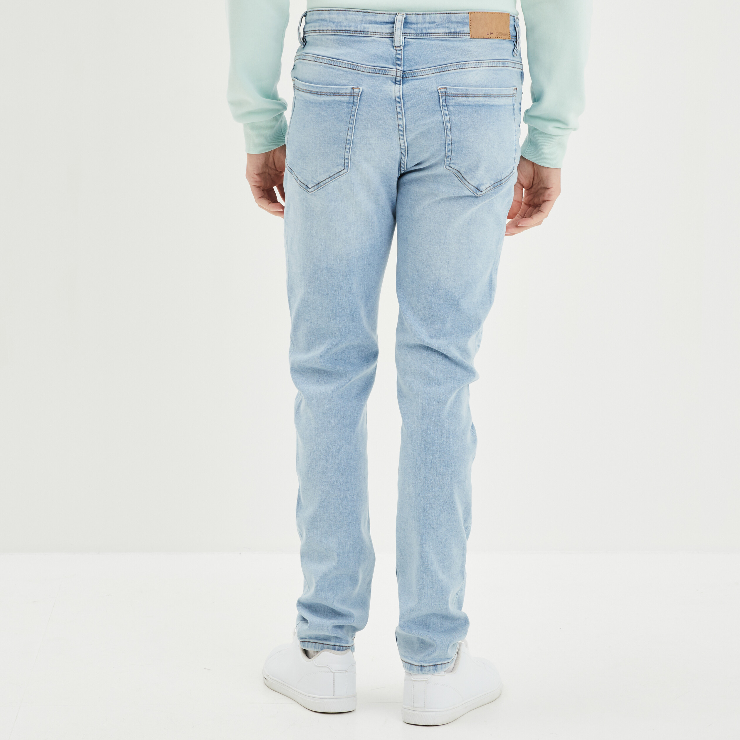 Multi Pocket Jeans For Men Slim Pocket Jogging Suspenders Jeans Pullover Sport Conical Jeans Trousers, Blue, S