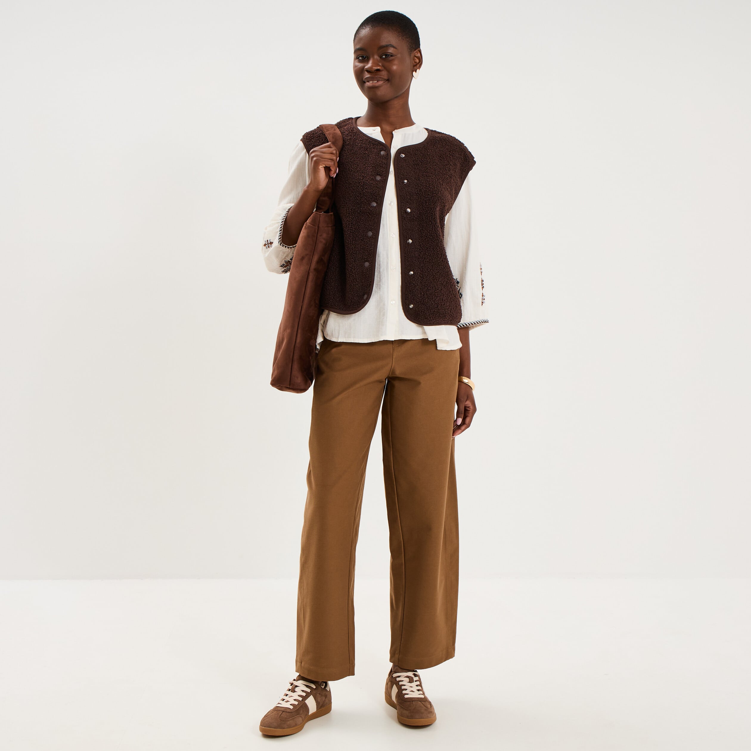 Pantalon ballon taille haute beige femme