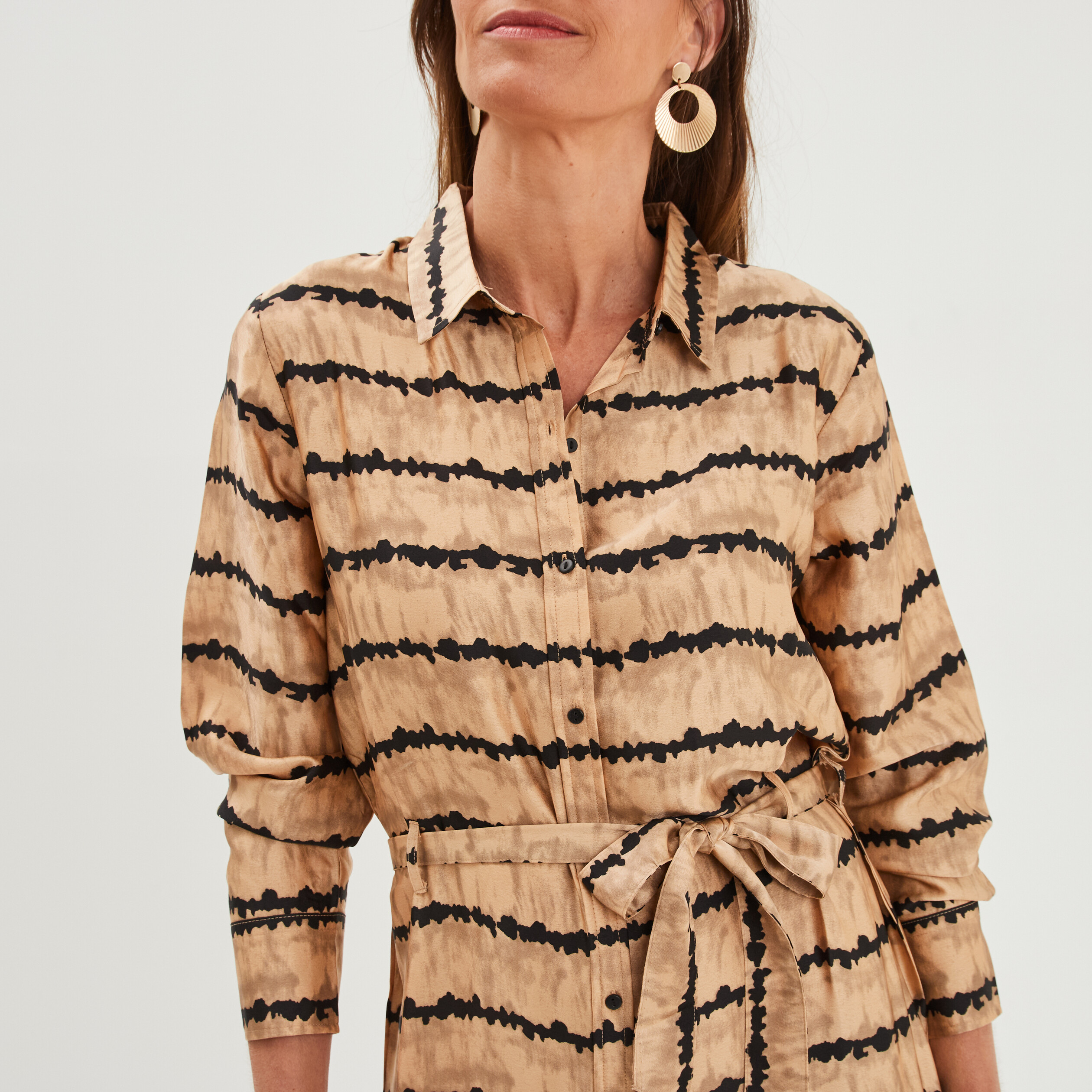 Robe chemise longue satin Liberto camel femme La Halle