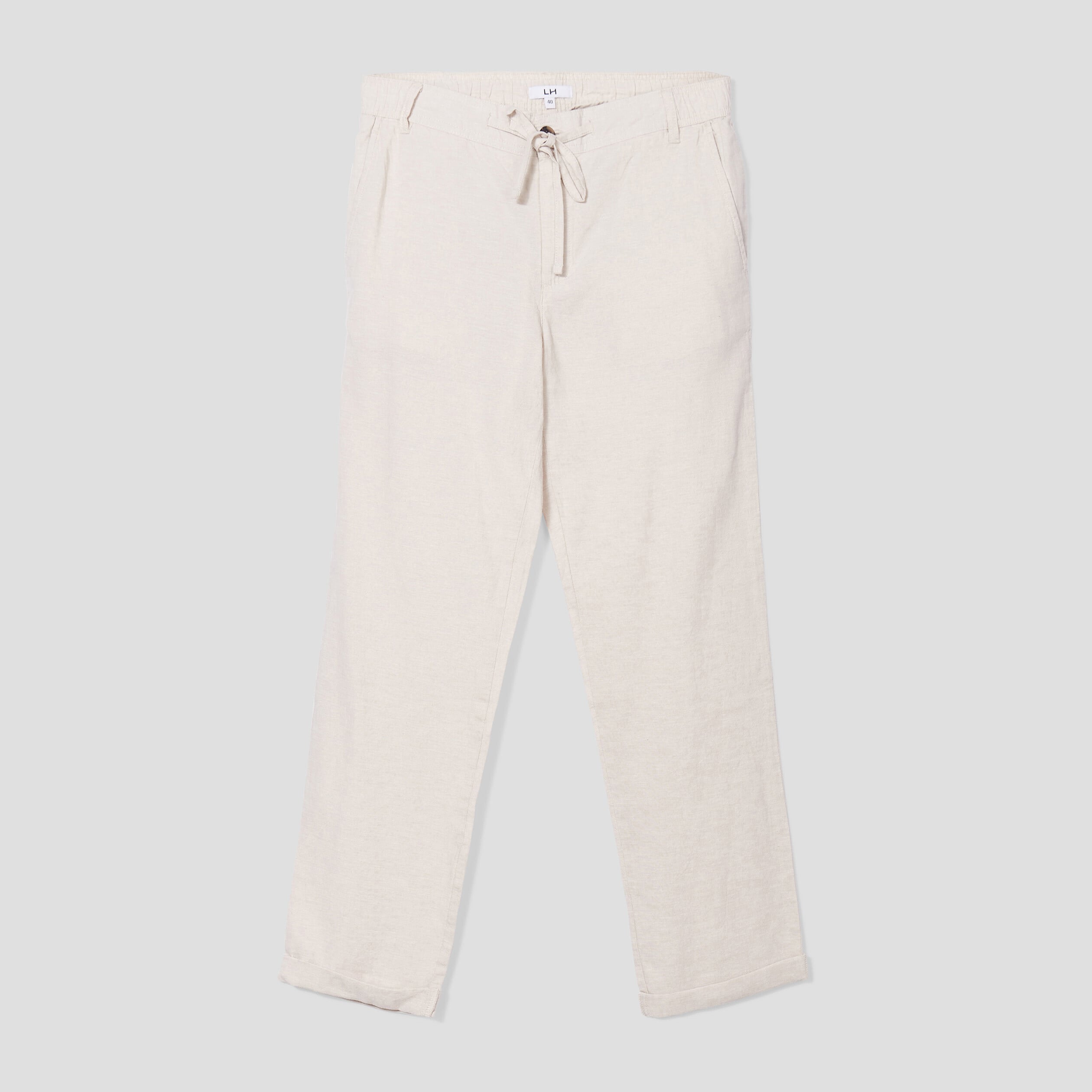 Pantalon chino droit lin m&eacute;lang&eacute; gris clair homme