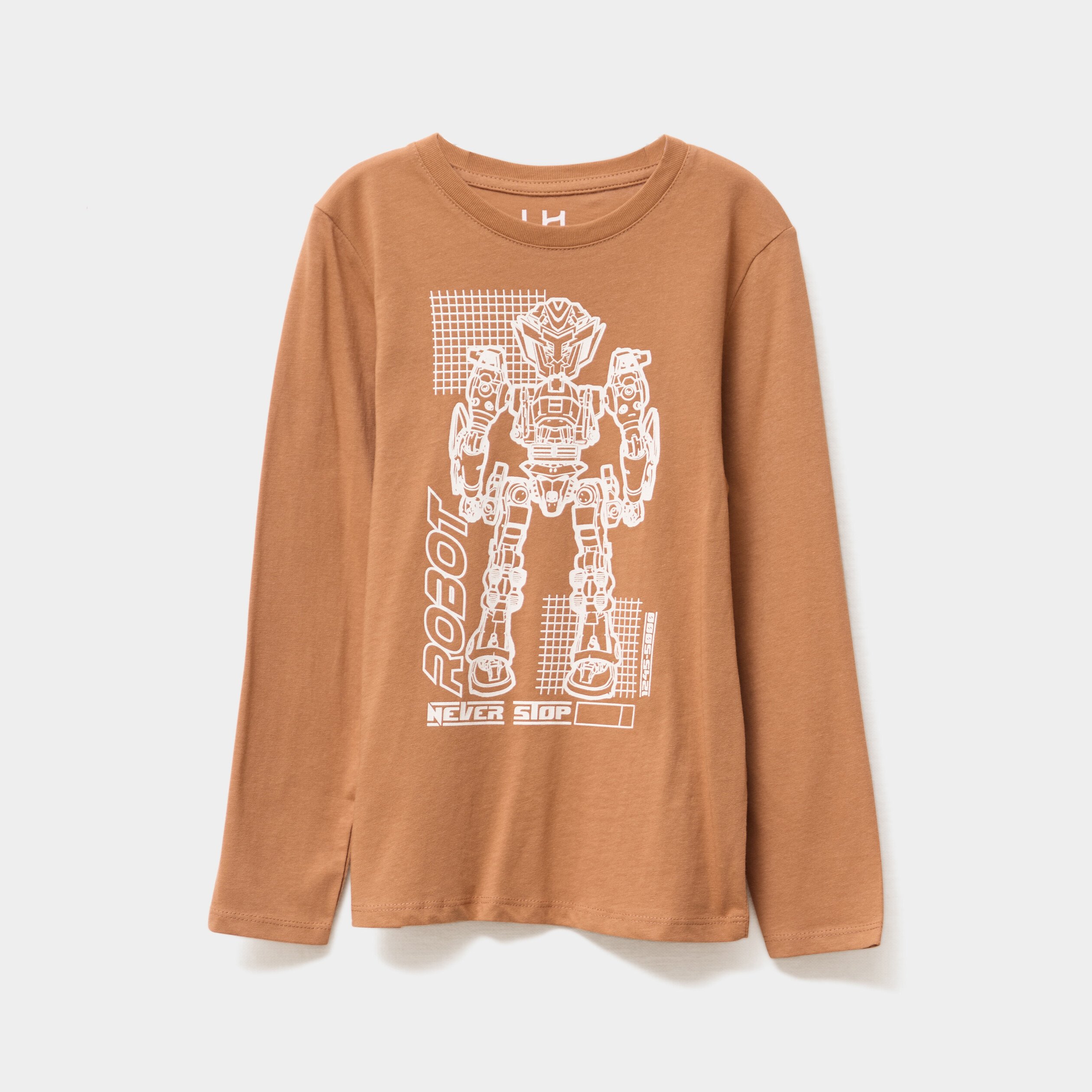 t shirt col rond manches longues coton camel garcon T-shirt col rond manches longues coton camel garçon