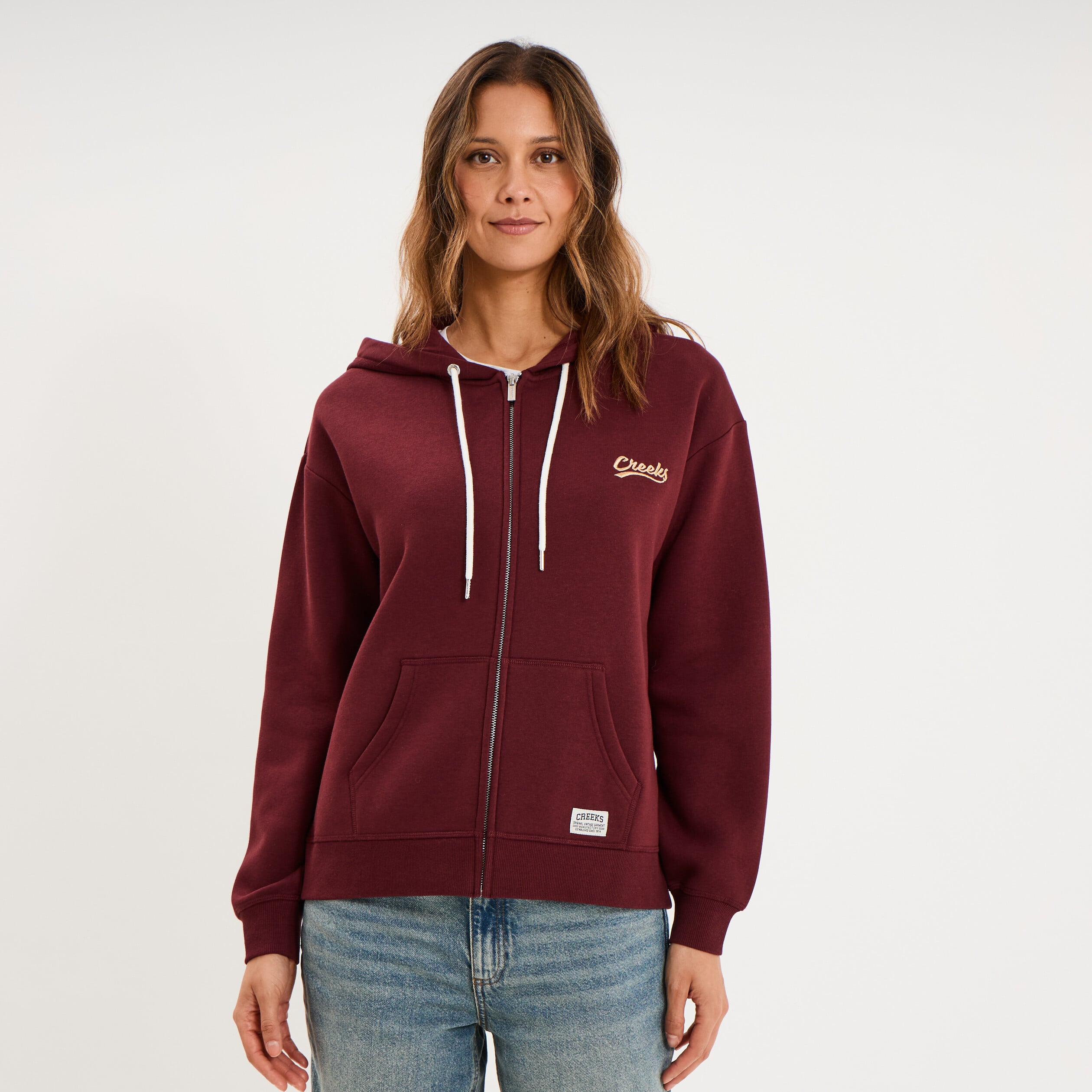 Sweat zipp&eacute; &agrave; capuche violet fonc&eacute; femme