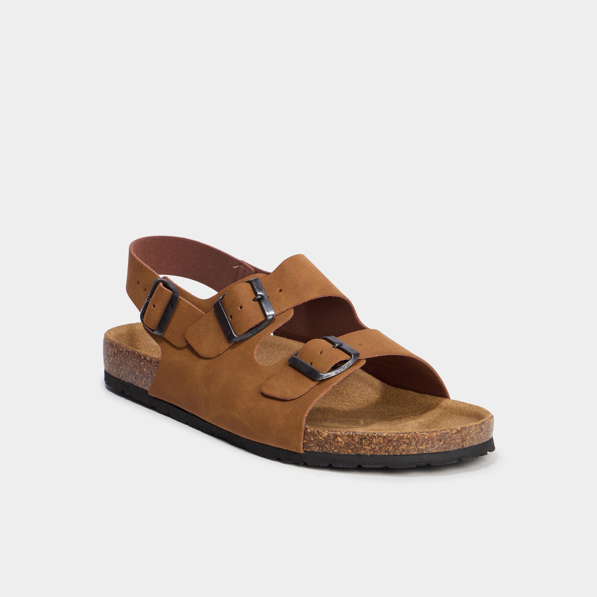 sandales plates avec boucles marron cognac homme Sandales plates avec boucles marron cognac homme