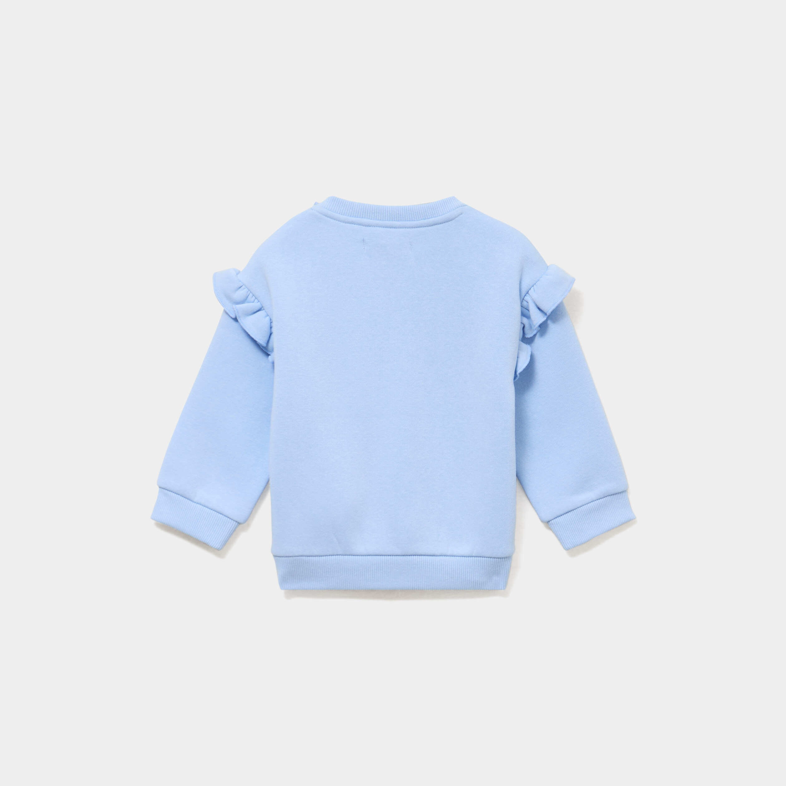 Sweat &eacute;paules &agrave; volants bleu gris b&eacute;b&eacute; fille