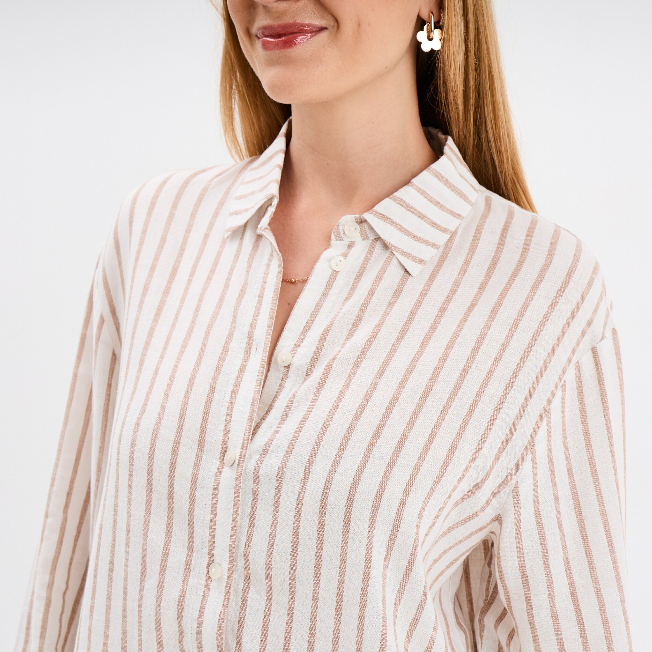 chemise oversize lin melange blanc femme Chemise oversize lin mélangé blanc femme