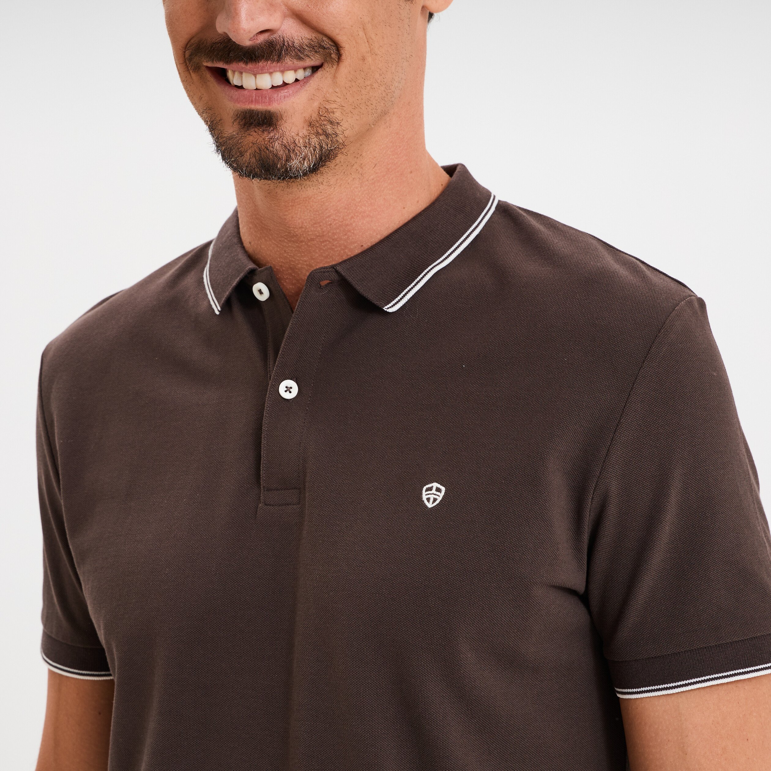 polo manches courtes bords contrastes marron fonce homme Polo manches courtes bords contrastés marron foncé homme