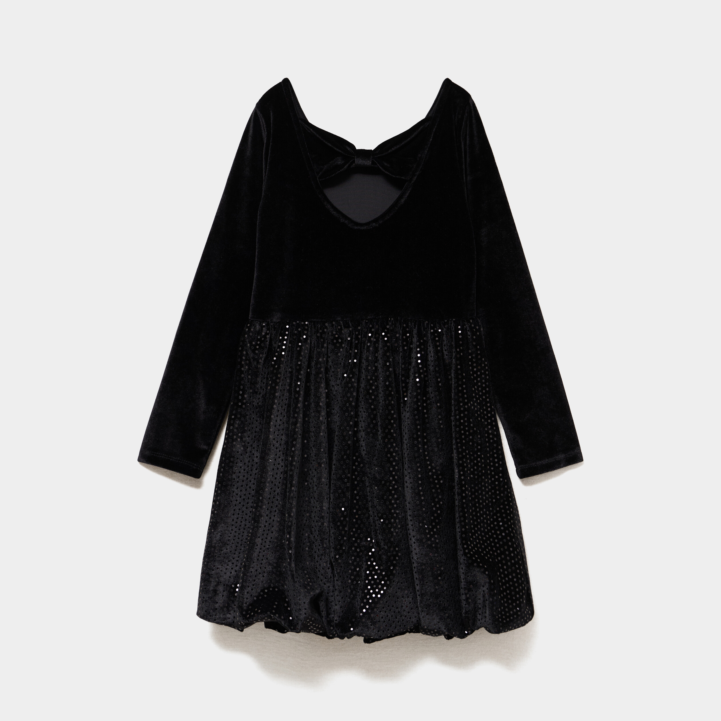 Robe patineuse effet velours et strass noir fille